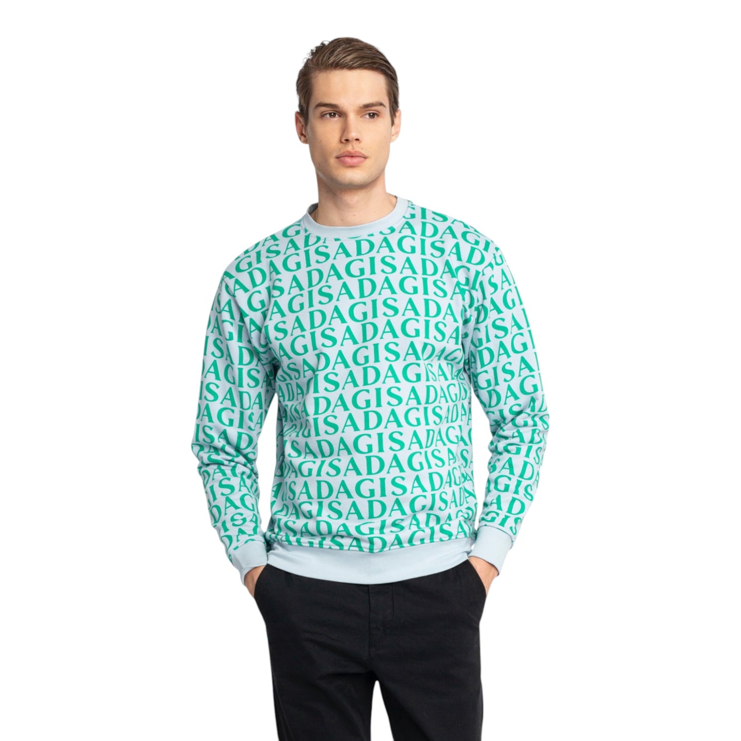 Regular Fit Sweatshirt in Midweight Cotton with Allover Print