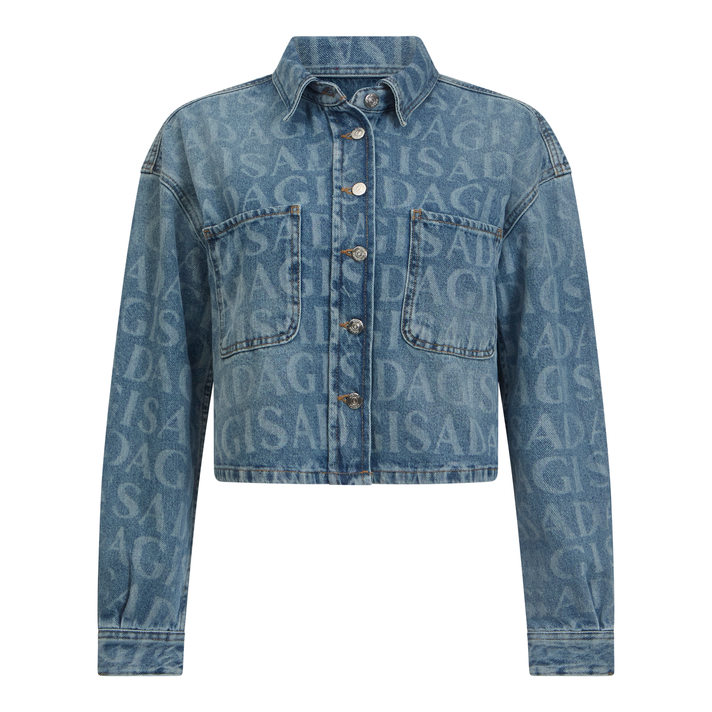 Crop Oversize Denim Shirt with Allover Gisada Laser Print Gisada Denim