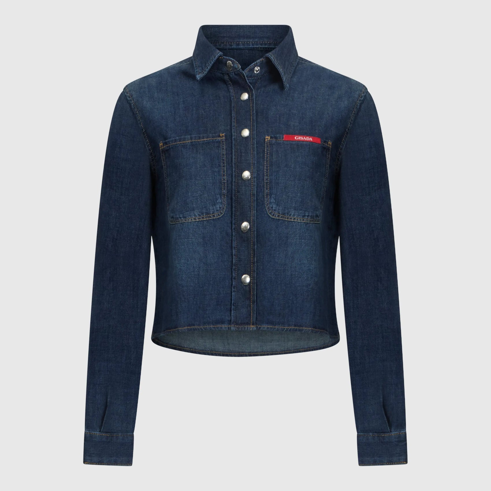 Crop Regular Denim Shirt with Gisada Laser Print on Cuff Gisada Denim