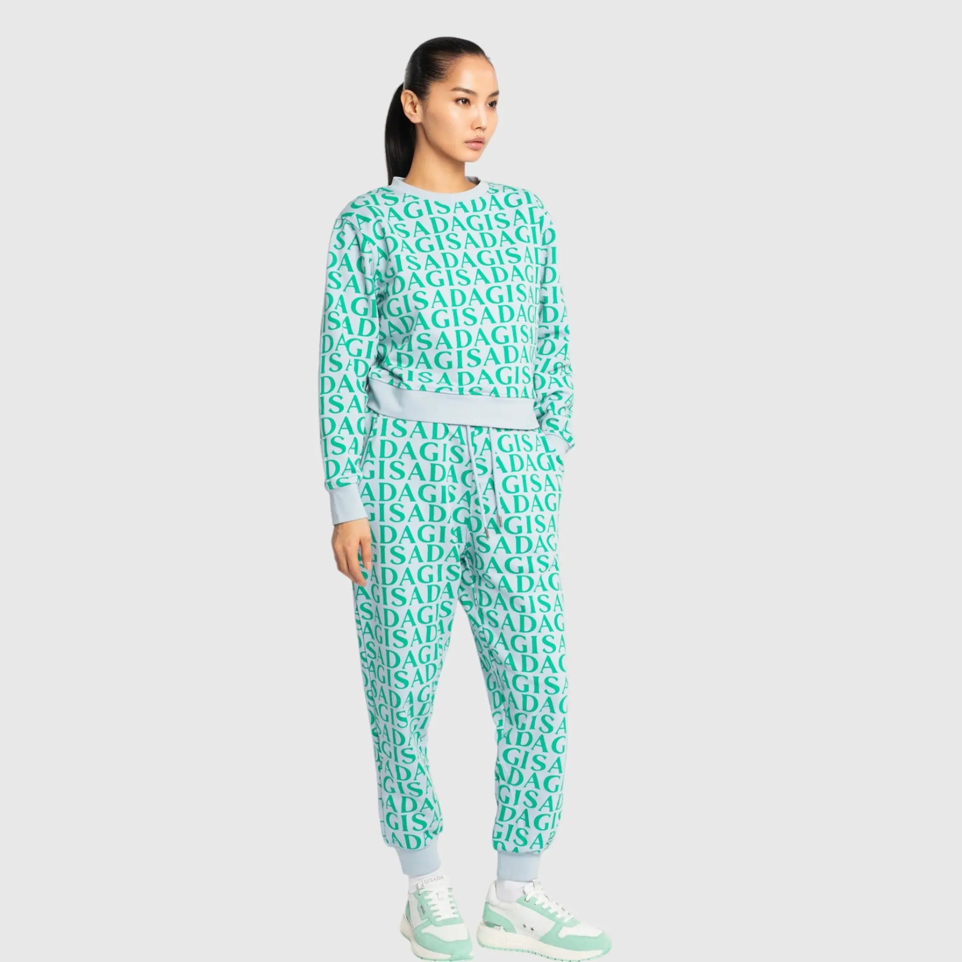 Crop Sweatshirt in Midweight Cotton with Allover Print Gisada Sweatshirt