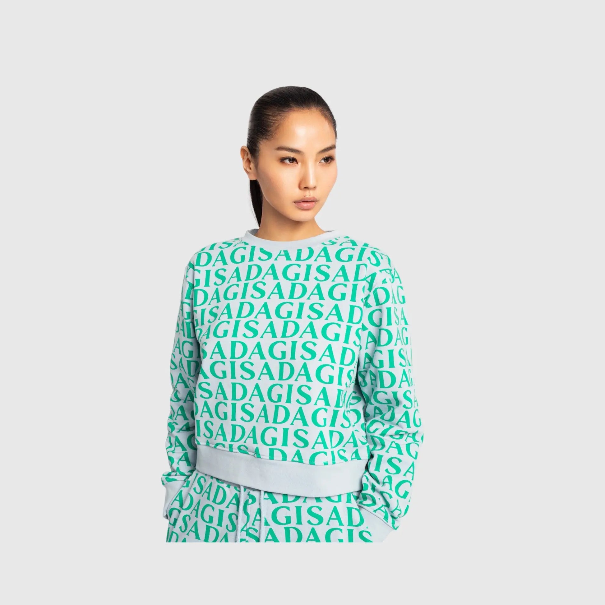 Crop Sweatshirt in Midweight Cotton with Allover Print Gisada Sweatshirt