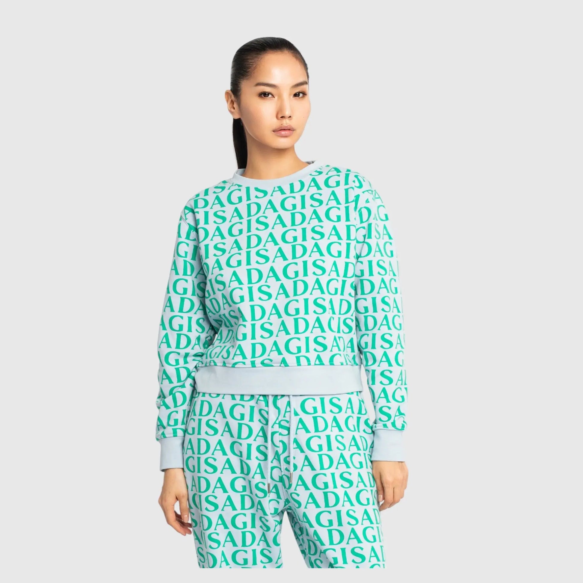 Crop Sweatshirt in Midweight Cotton with Allover Print Gisada Sweatshirt