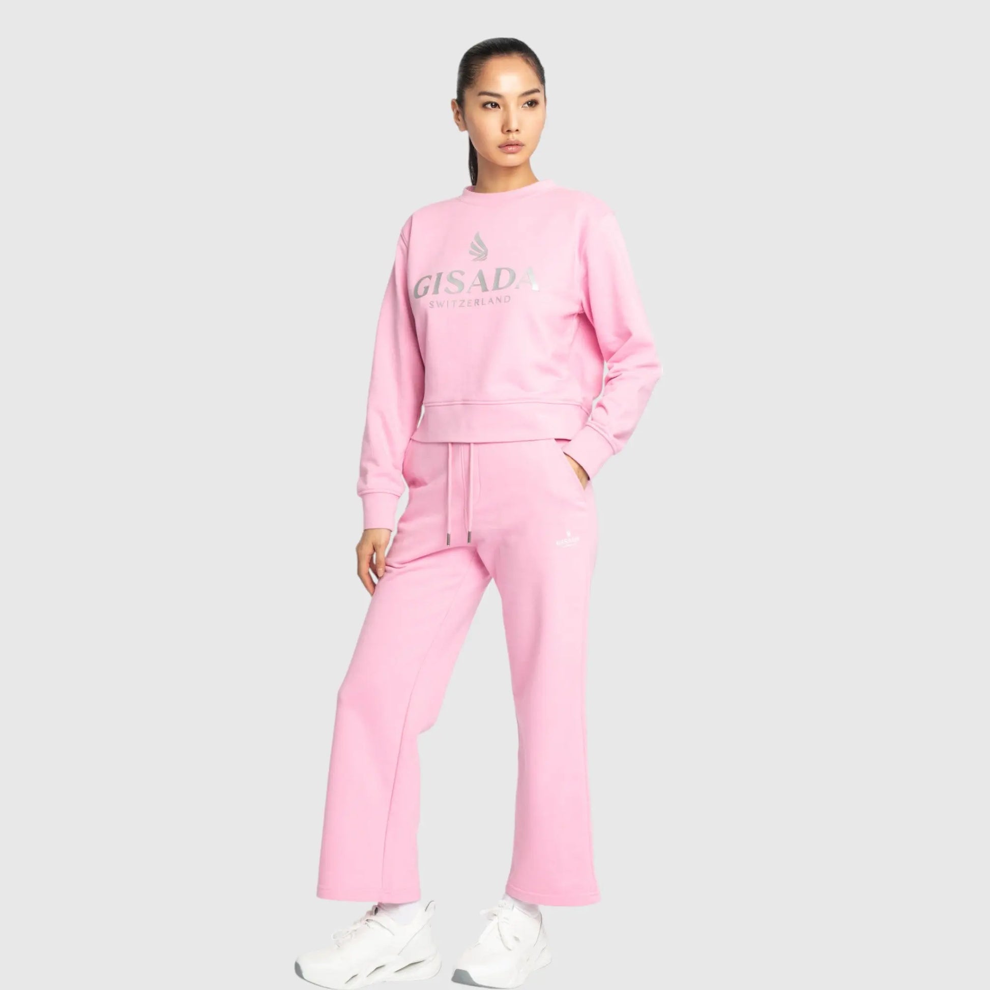 Crop Sweatshirt in Midweight Cotton with Glitter Print Gisada Sweatshirt