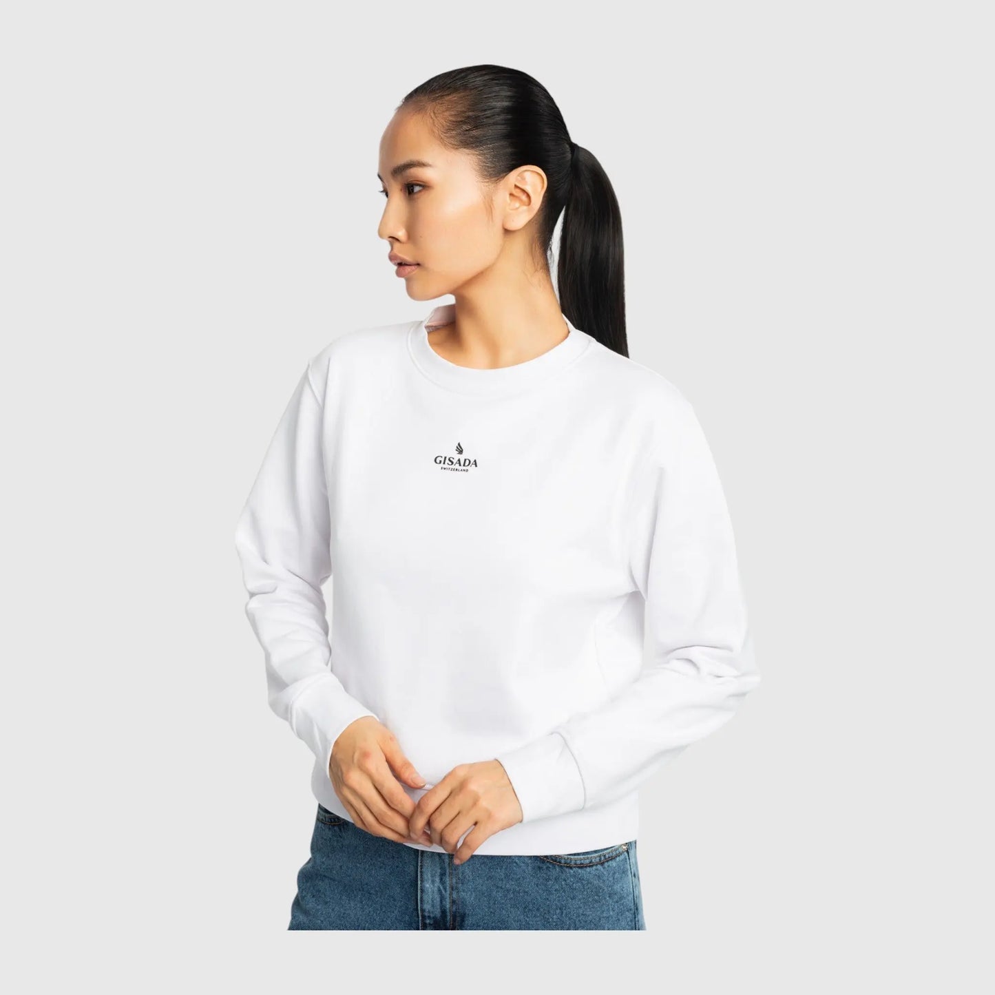 Crop Sweatshirt in Midweight Cotton with Small Silicon Logo Gisada Sweatshirt