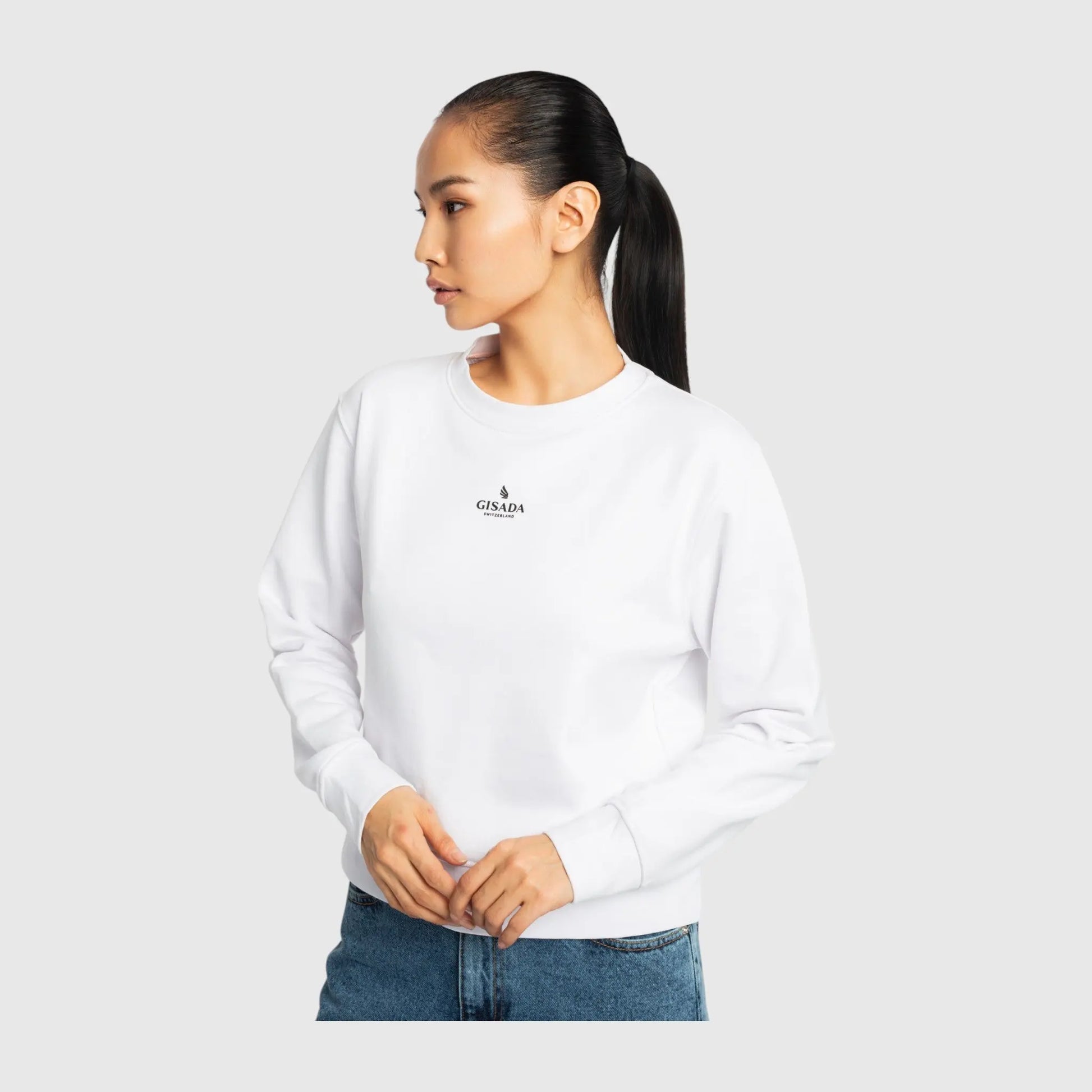 Crop Sweatshirt in Midweight Cotton with Small Silicon Logo Gisada Sweatshirt