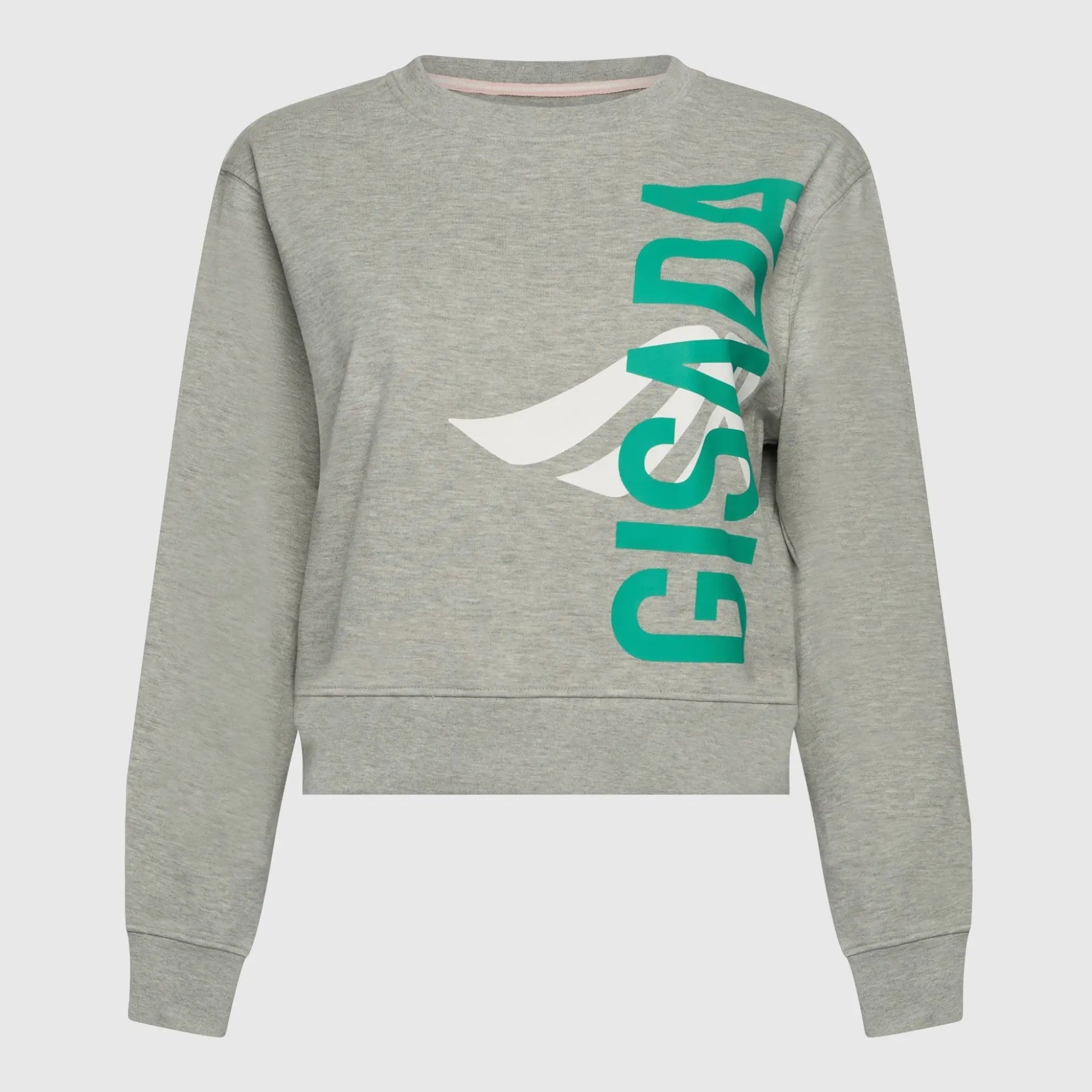 Crop Sweatshirt in Midweight Cotton with Vertical Silicon Print Gisada Sweatshirt