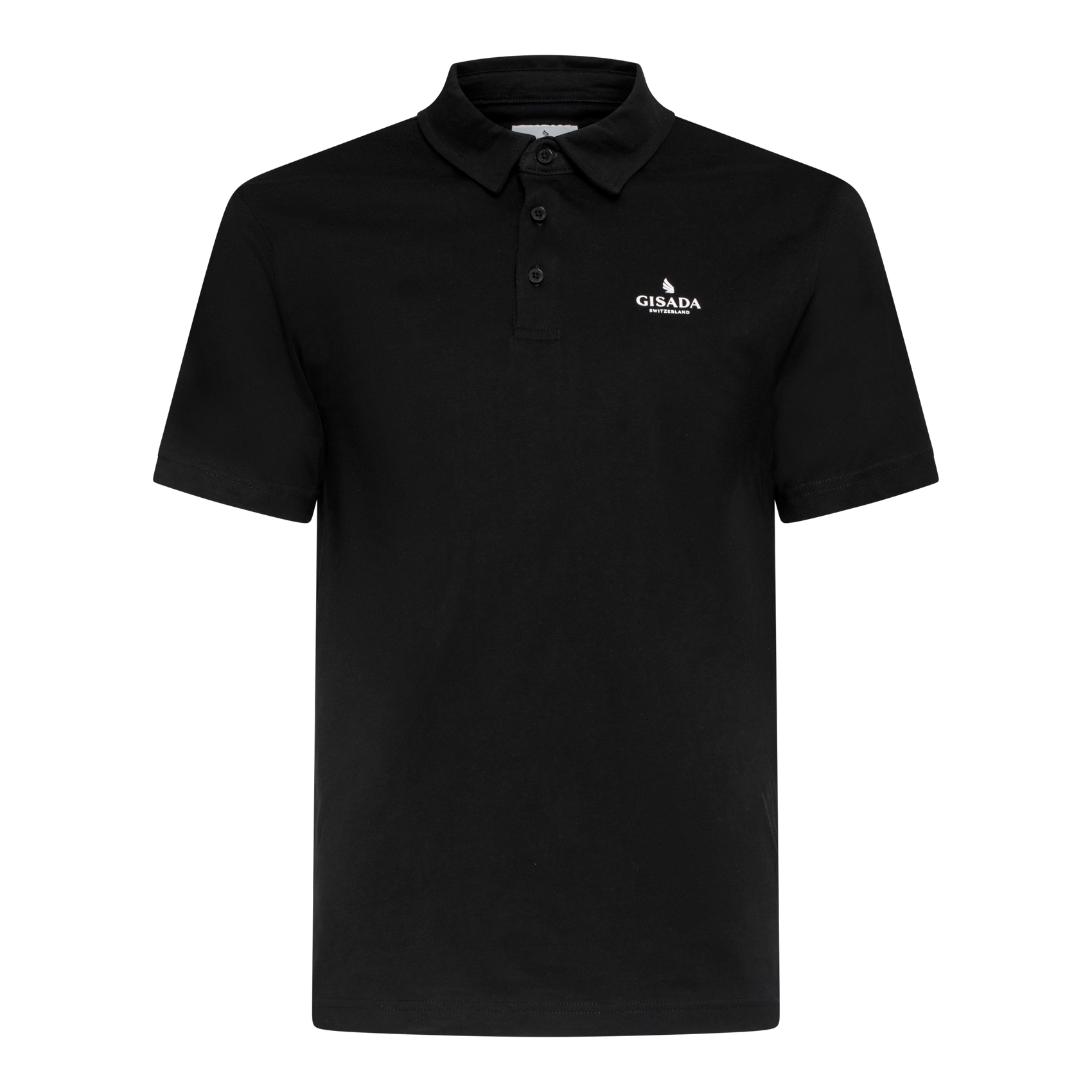 Black polo shirt with 3D Gisada logo – front view