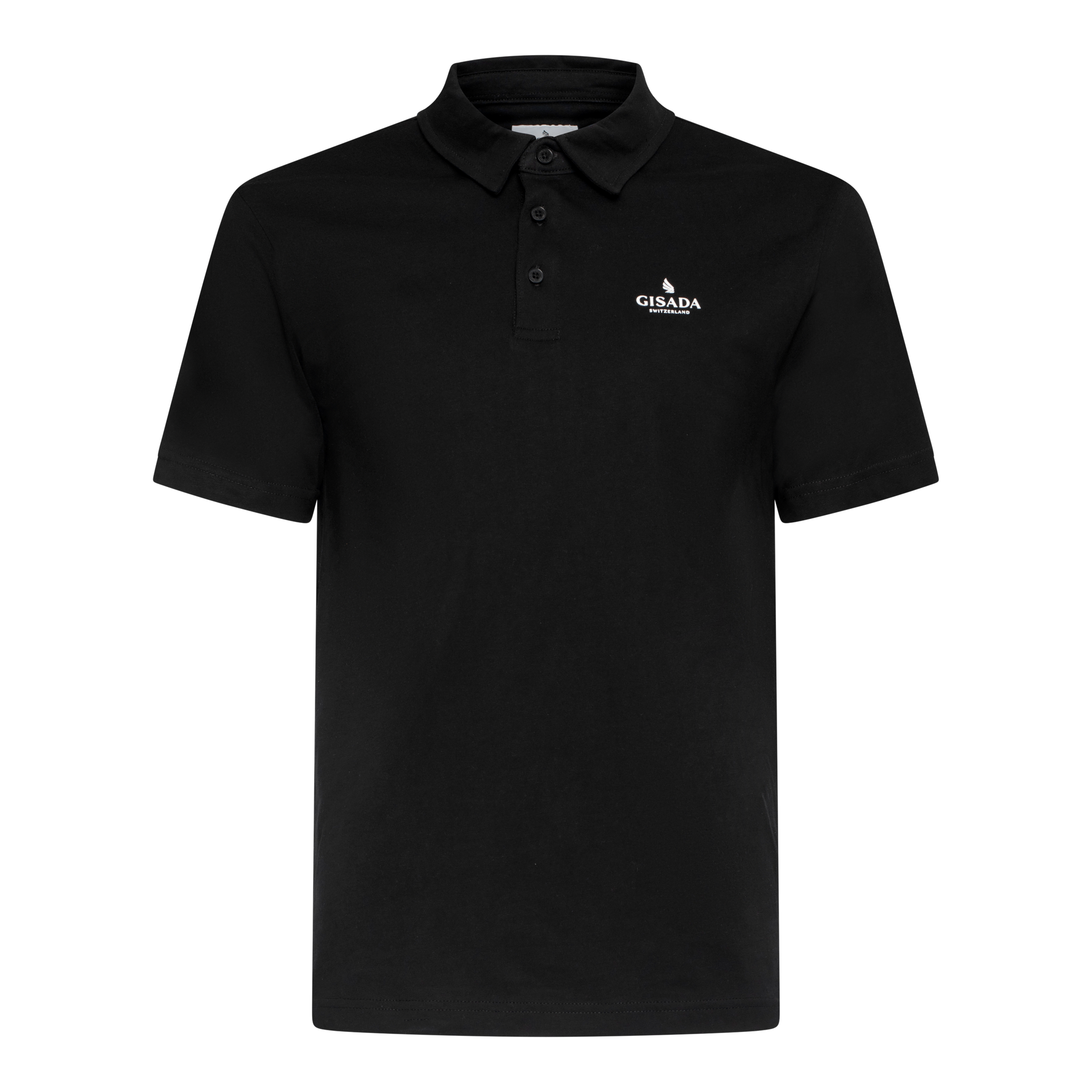 Black polo shirt with 3D Gisada logo – front view