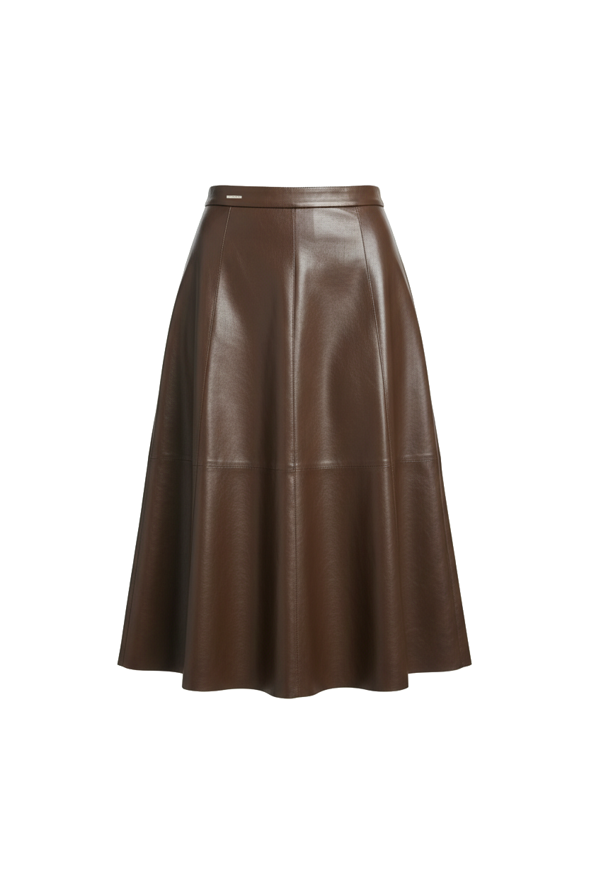 Chocolate Lamb Leather A‑Line Long Skirt