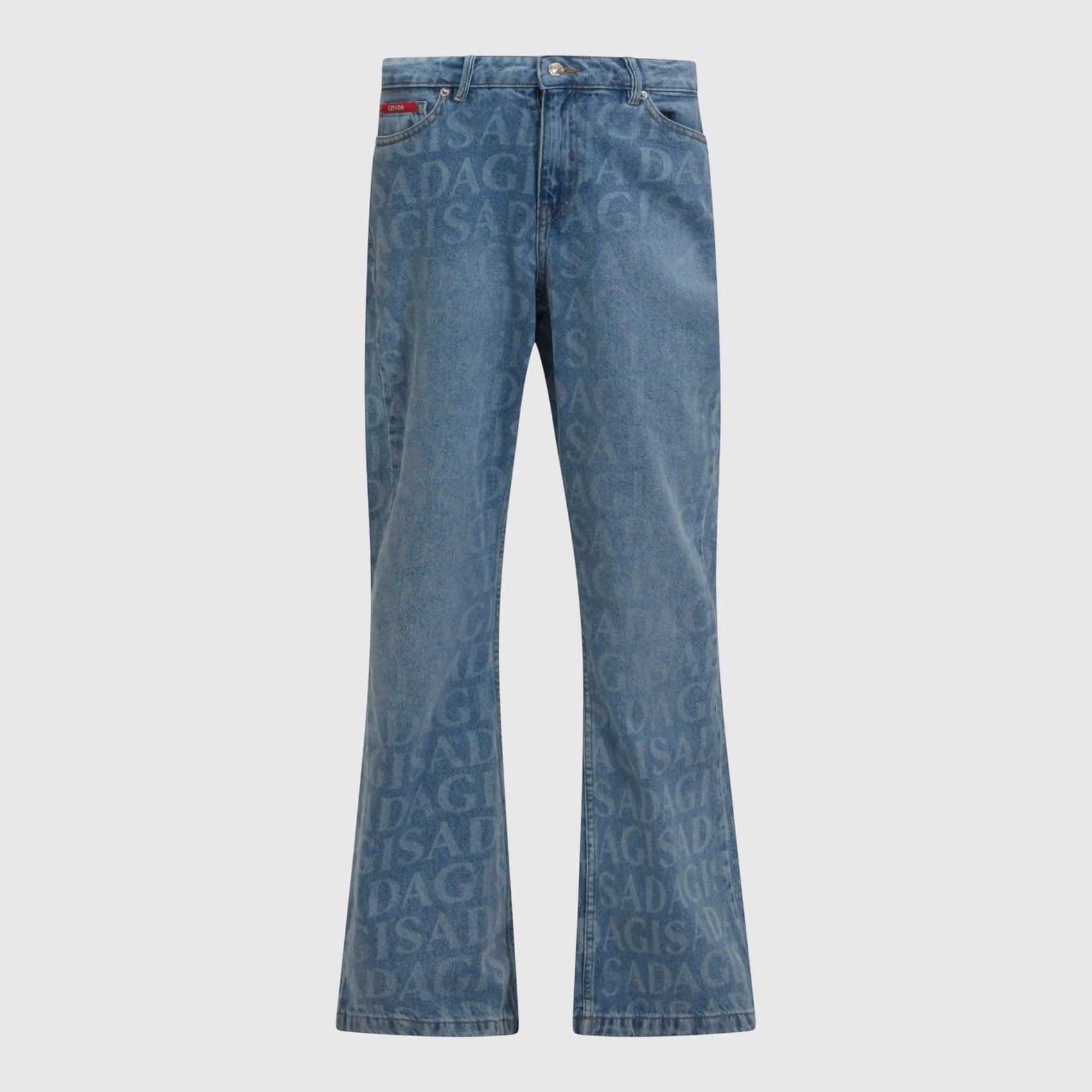 Mid-wash denim jeans with tonal Gisada monogram print