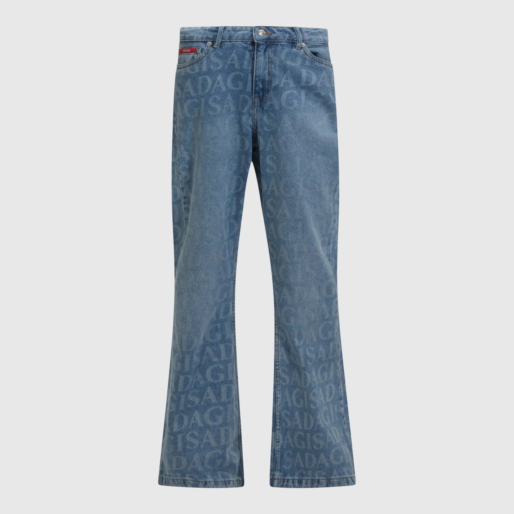 Mid-wash denim jeans with tonal Gisada monogram print