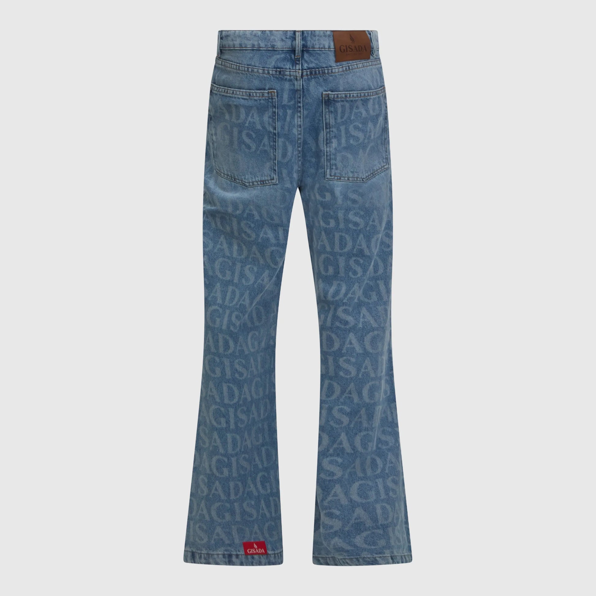 Designer jeans with iconic Gisada branding and flared fit