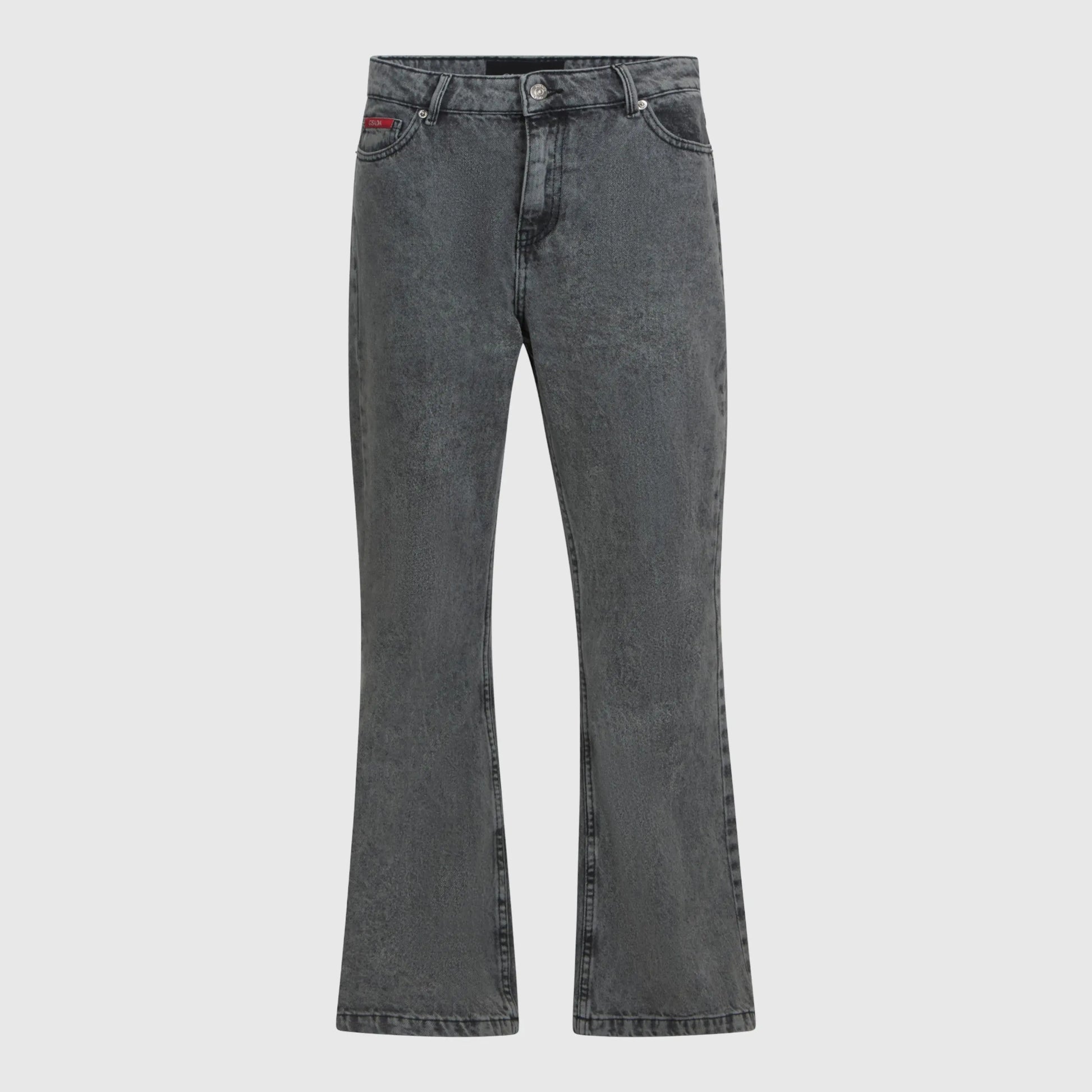 Backside of designer flared jeans in grey by Gisada