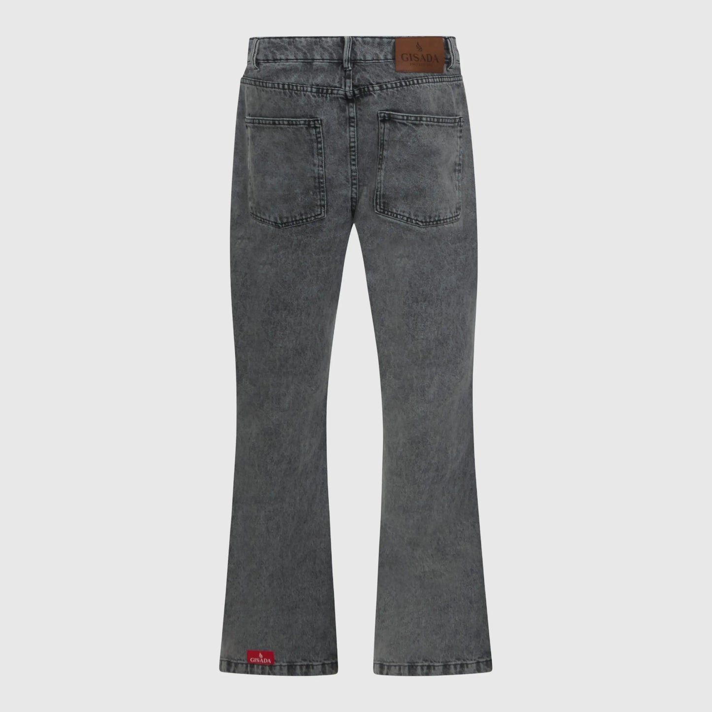 Flared grey jeans front view with snow-wash finish by Gisada