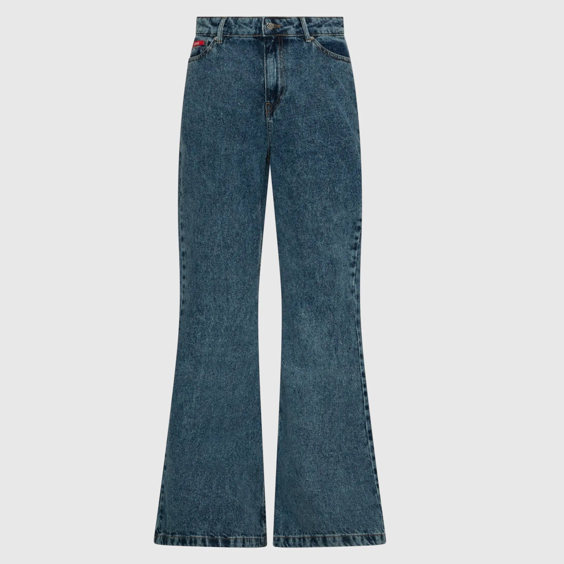 Flared Denim Jeans with Bottom Label - Gisada.com