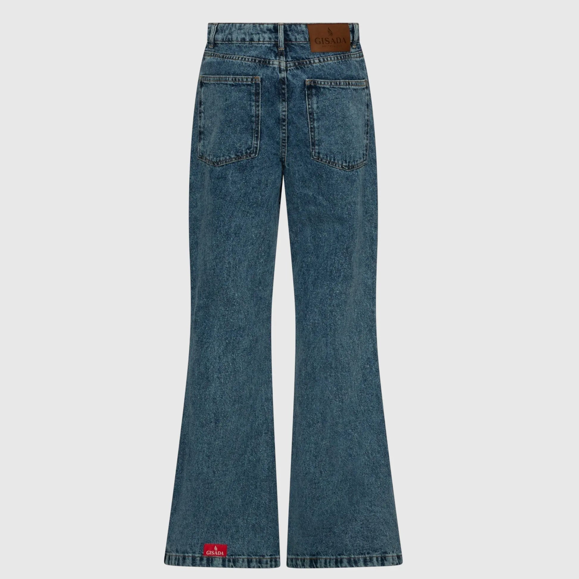 Flared Denim Jeans with Bottom Label - Gisada.com