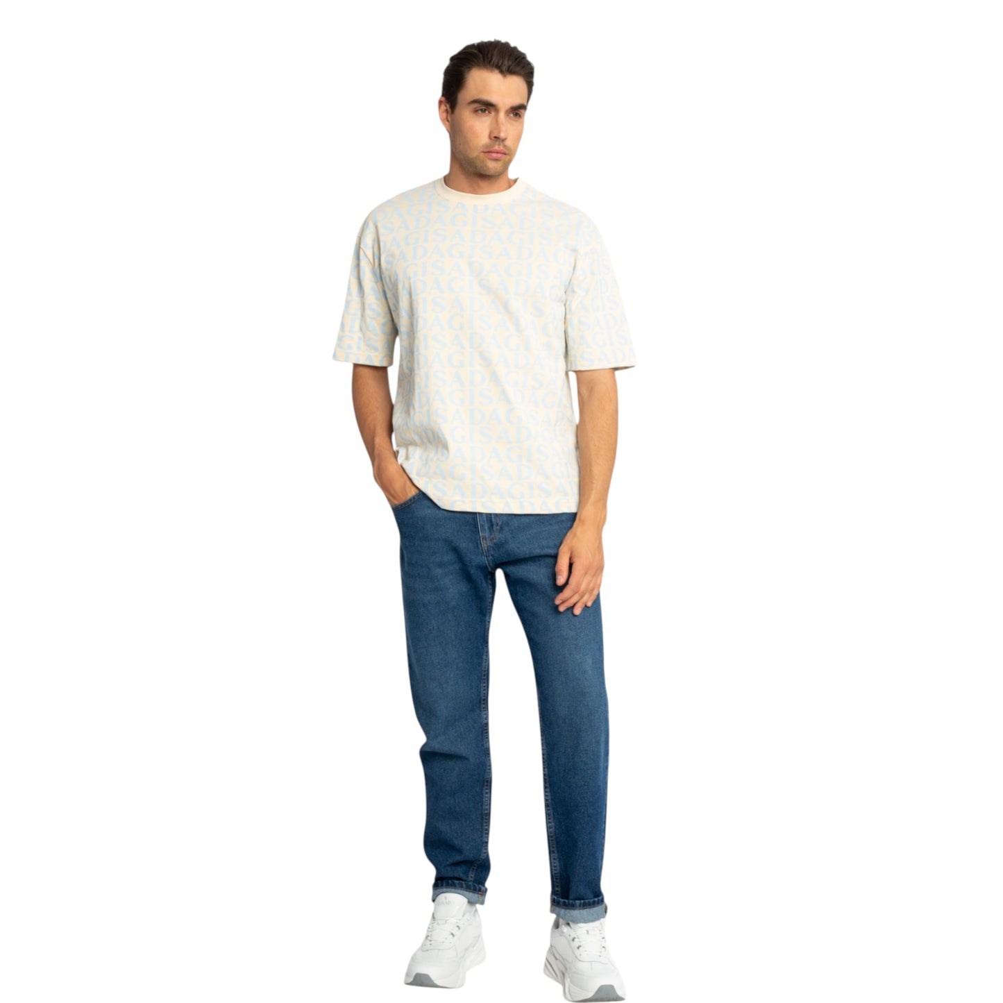 Oversized T-Shirt in Heavy Cotton with Allover Print