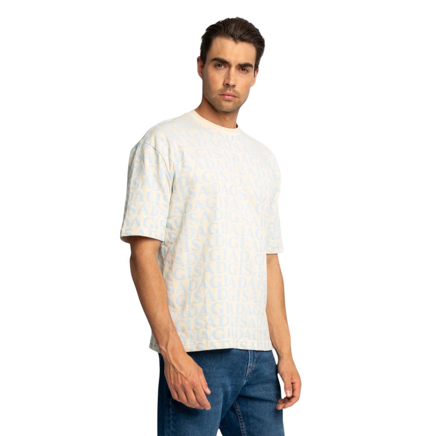 Oversized T-Shirt in Heavy Cotton with Allover Print