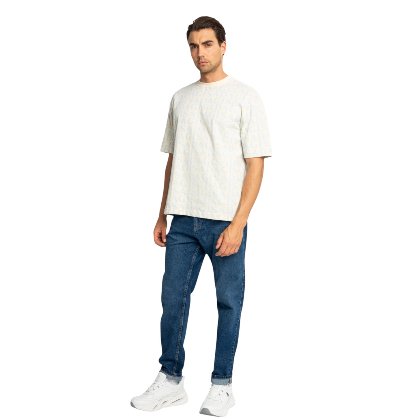 Oversized T-Shirt in Heavy Cotton with Allover Print