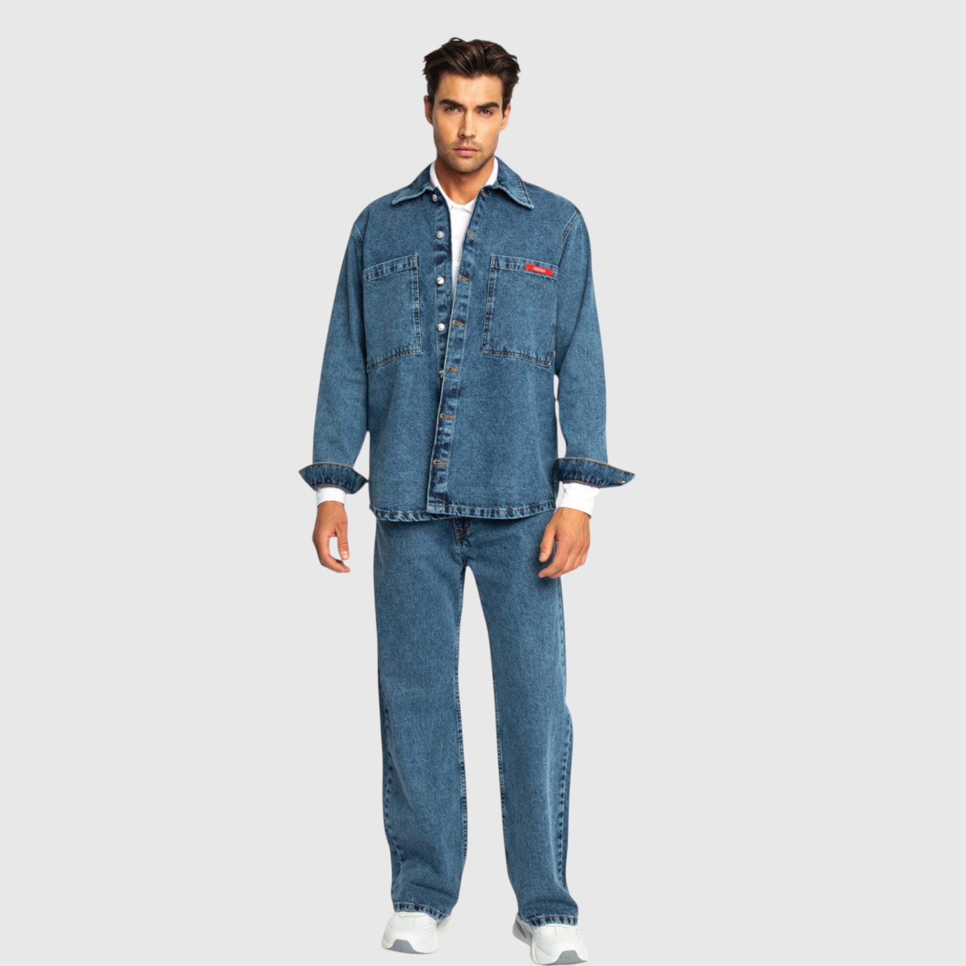Oversized Denim Shirt with Mini Label Patch Gisada Denim