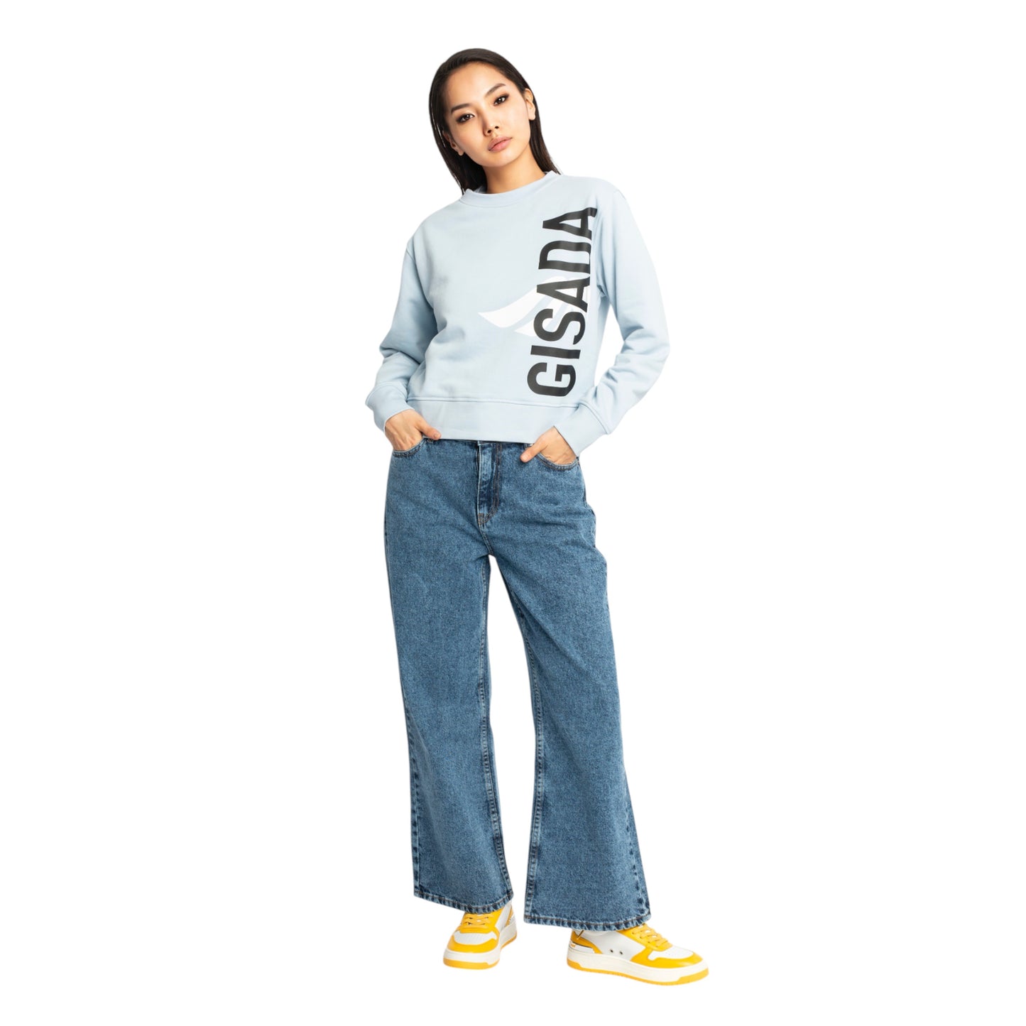 Crop-Sweatshirt aus mittelschwerer Baumwolle mit vertikalem Silikondruck