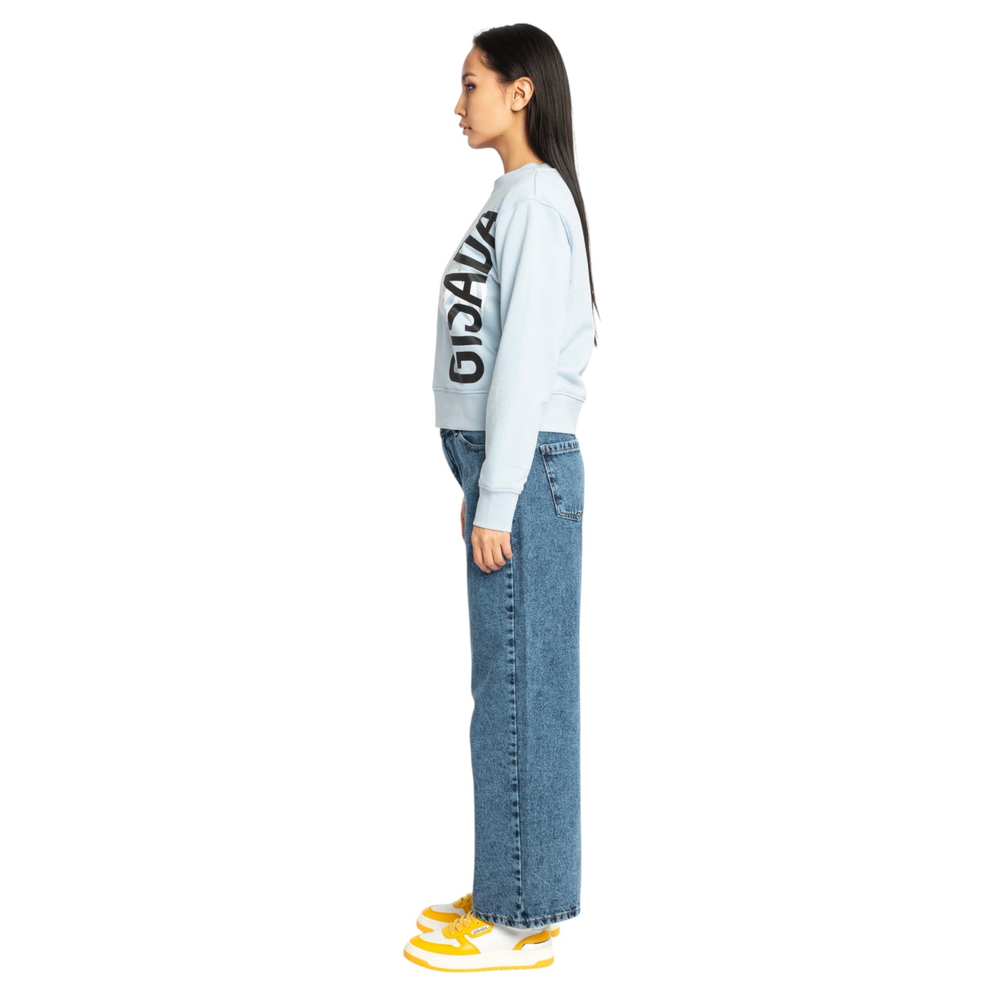 Crop-Sweatshirt aus mittelschwerer Baumwolle mit vertikalem Silikondruck