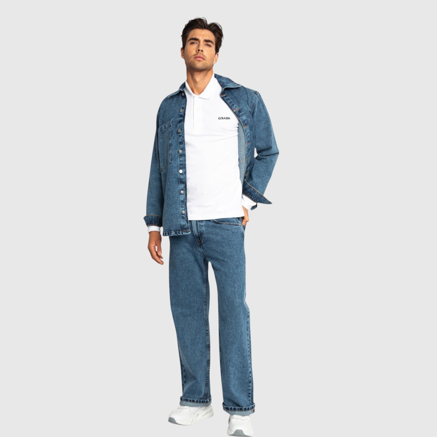 Oversized Denim Shirt with Mini Label Patch Gisada Denim