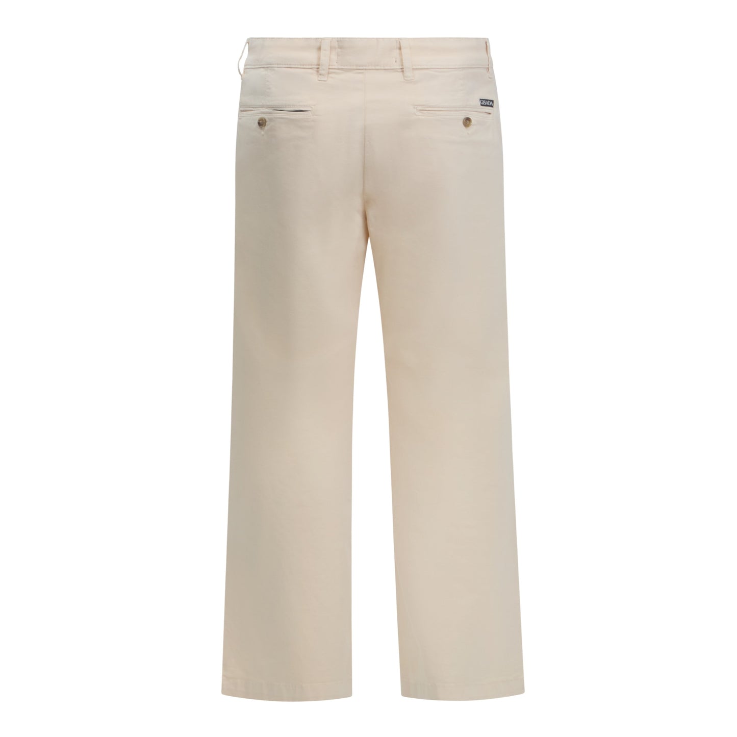 Back view of Gisada beige cotton-stretch trousers with label