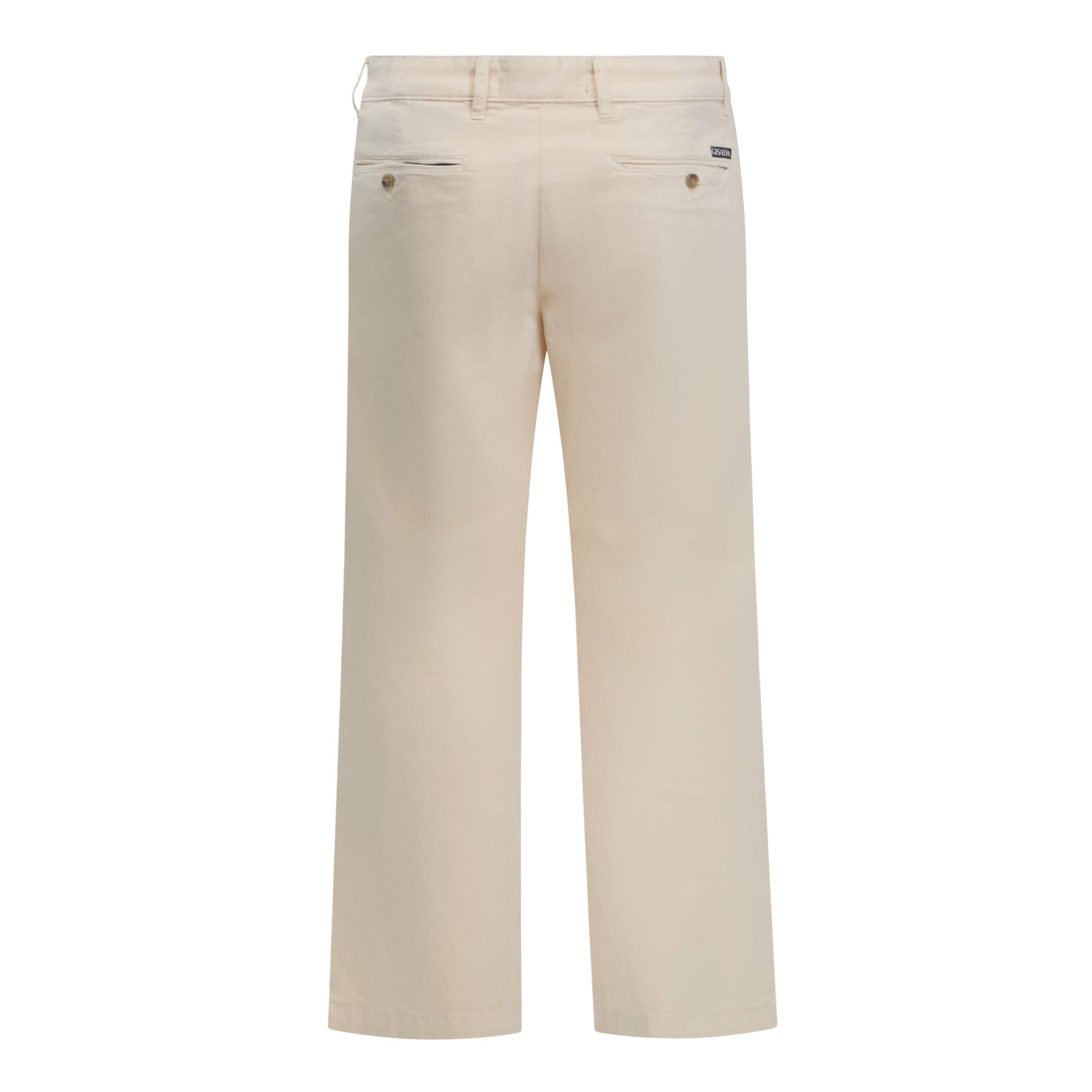 Back view of Gisada beige cotton-stretch trousers with label