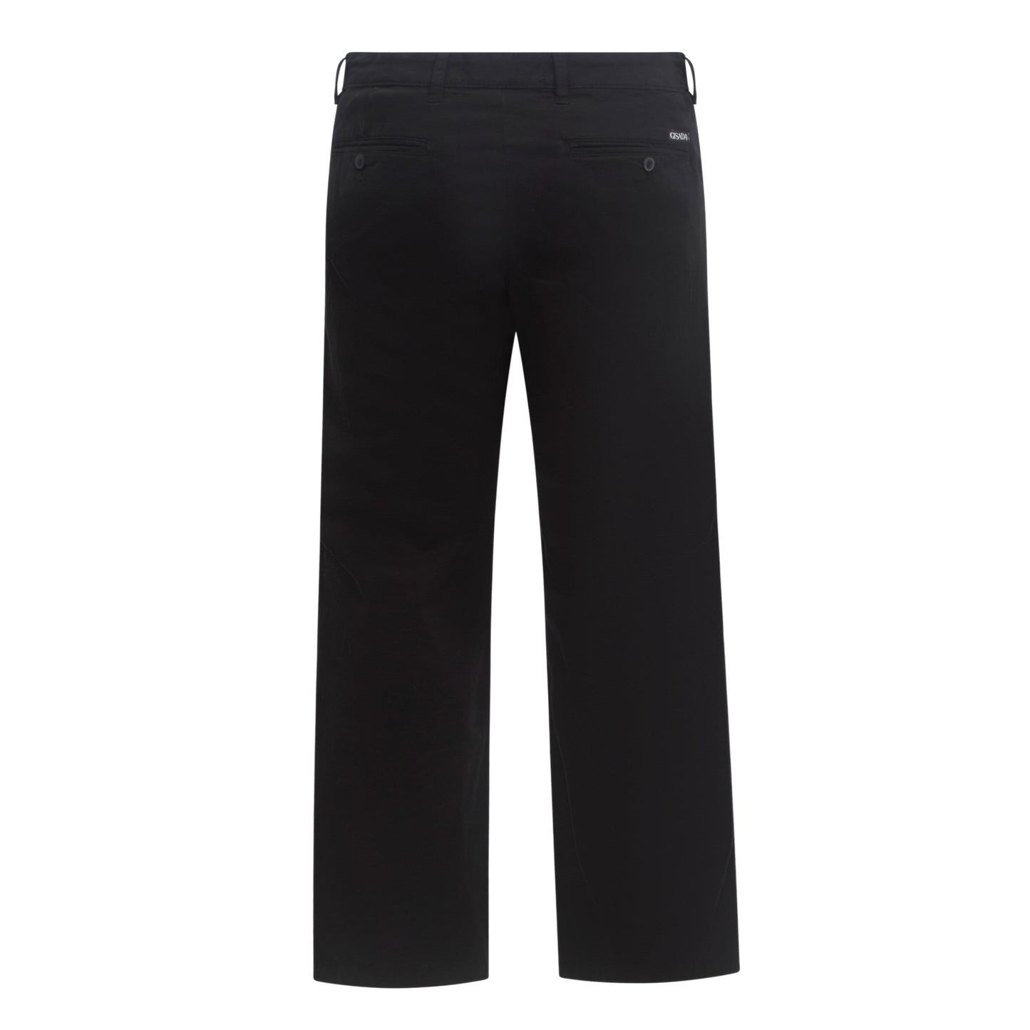 Back view of Gisada black cotton-stretch trousers with label