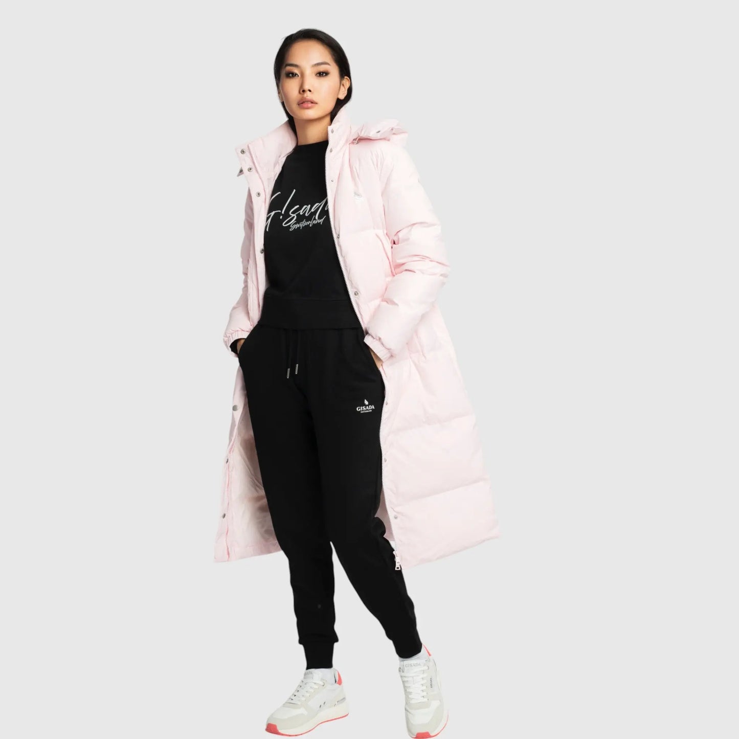 Long Puffer Down-Jacket with Detachable Hood and Logo Patch on Back Gisada Jacket