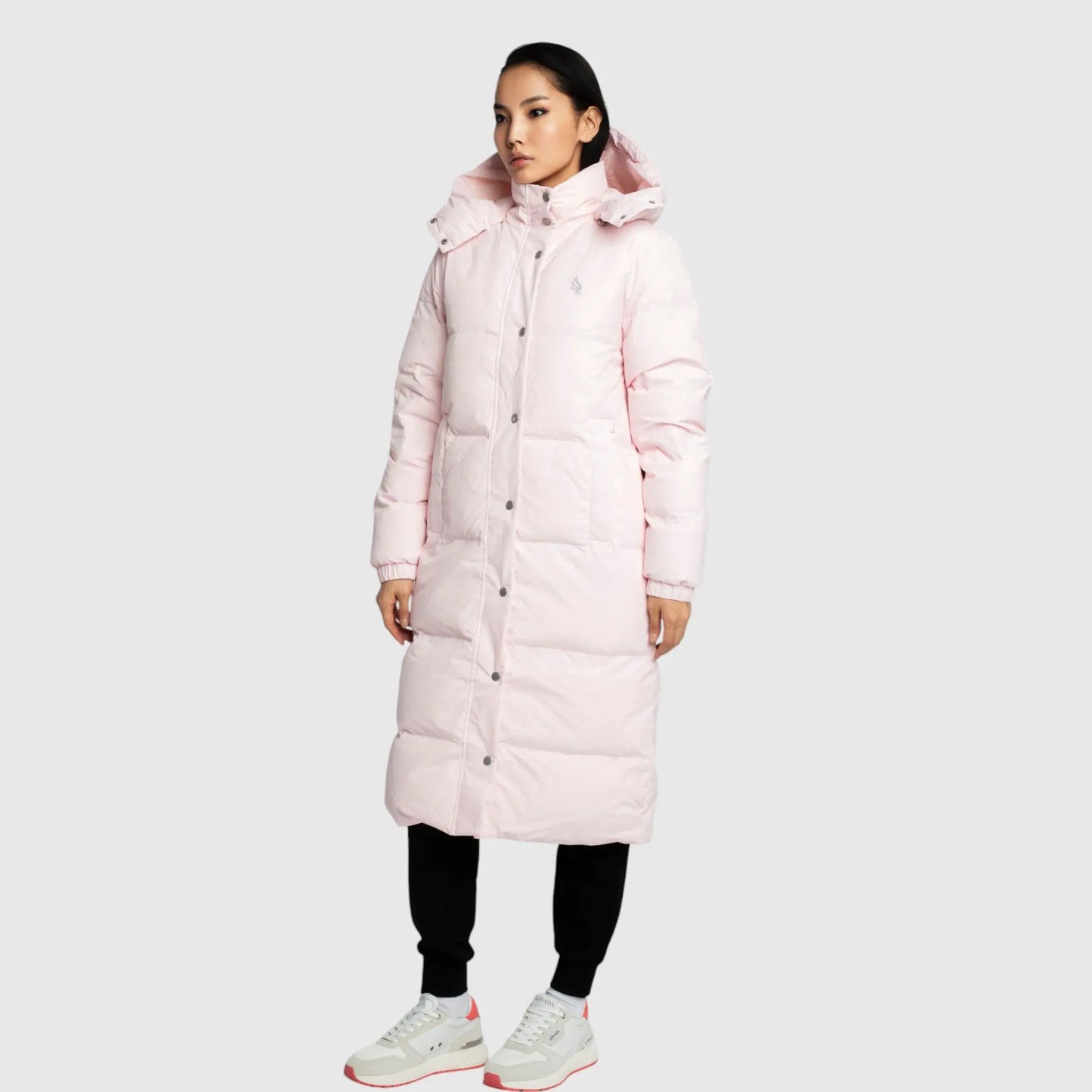 Long Puffer Down-Jacket with Detachable Hood and Logo Patch on Back Gisada Jacket
