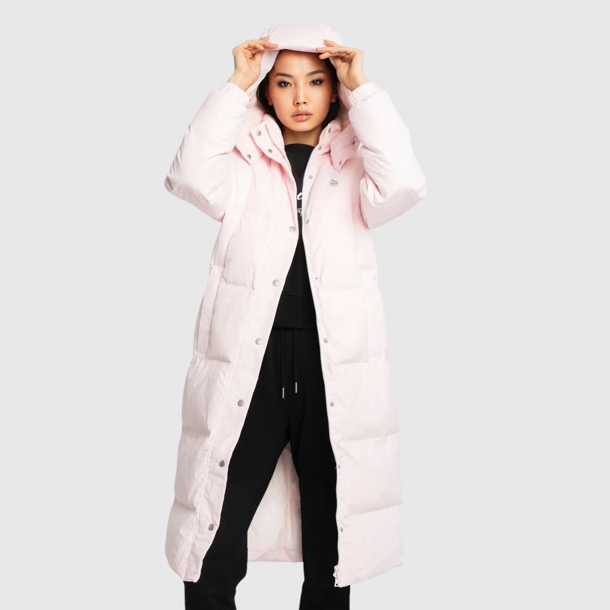 Long Puffer Down-Jacket with Detachable Hood and Logo Patch on Back Gisada Jacket
