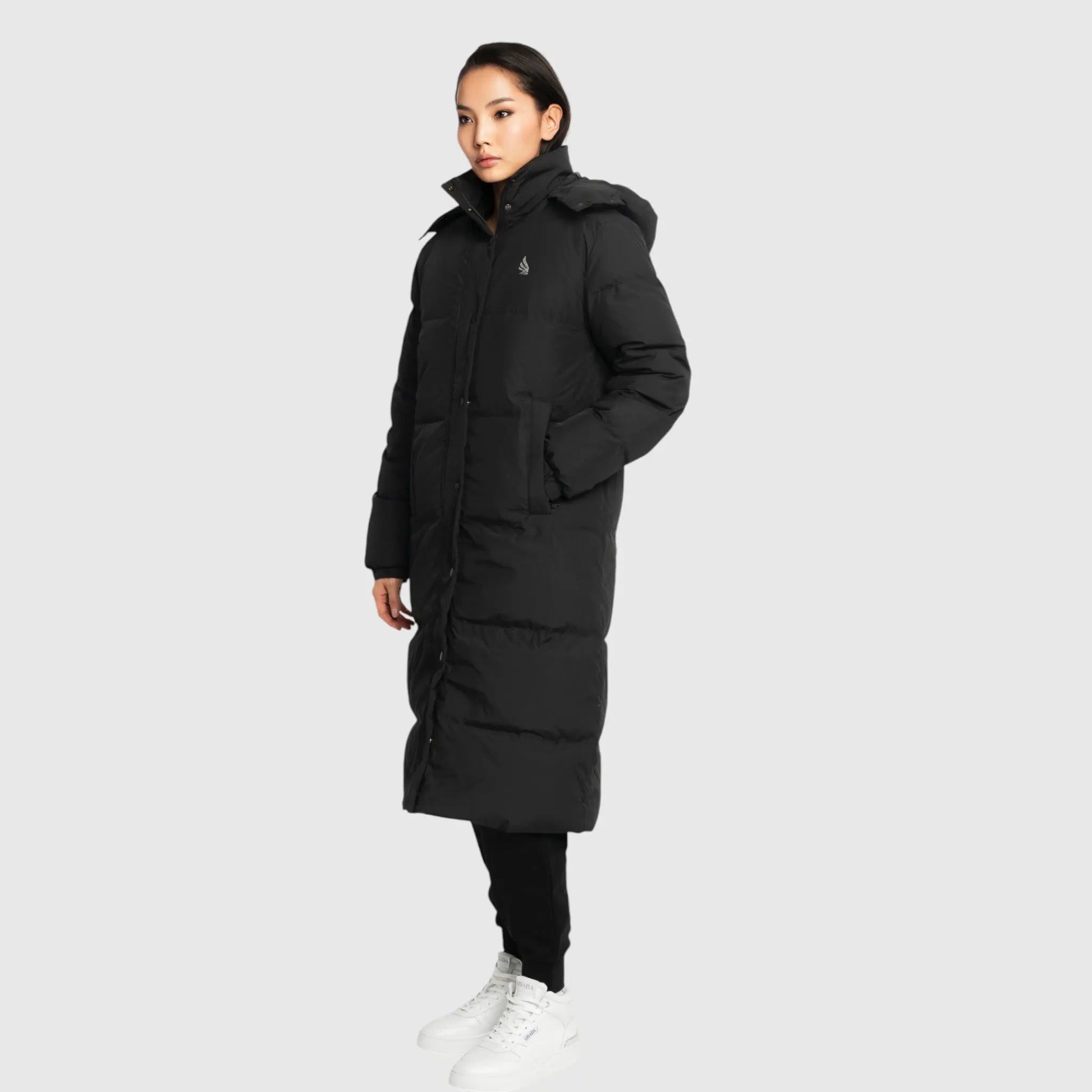 Long Puffer Down-Jacket with Detachable Hood and Logo Patch on Back Gisada Jacket