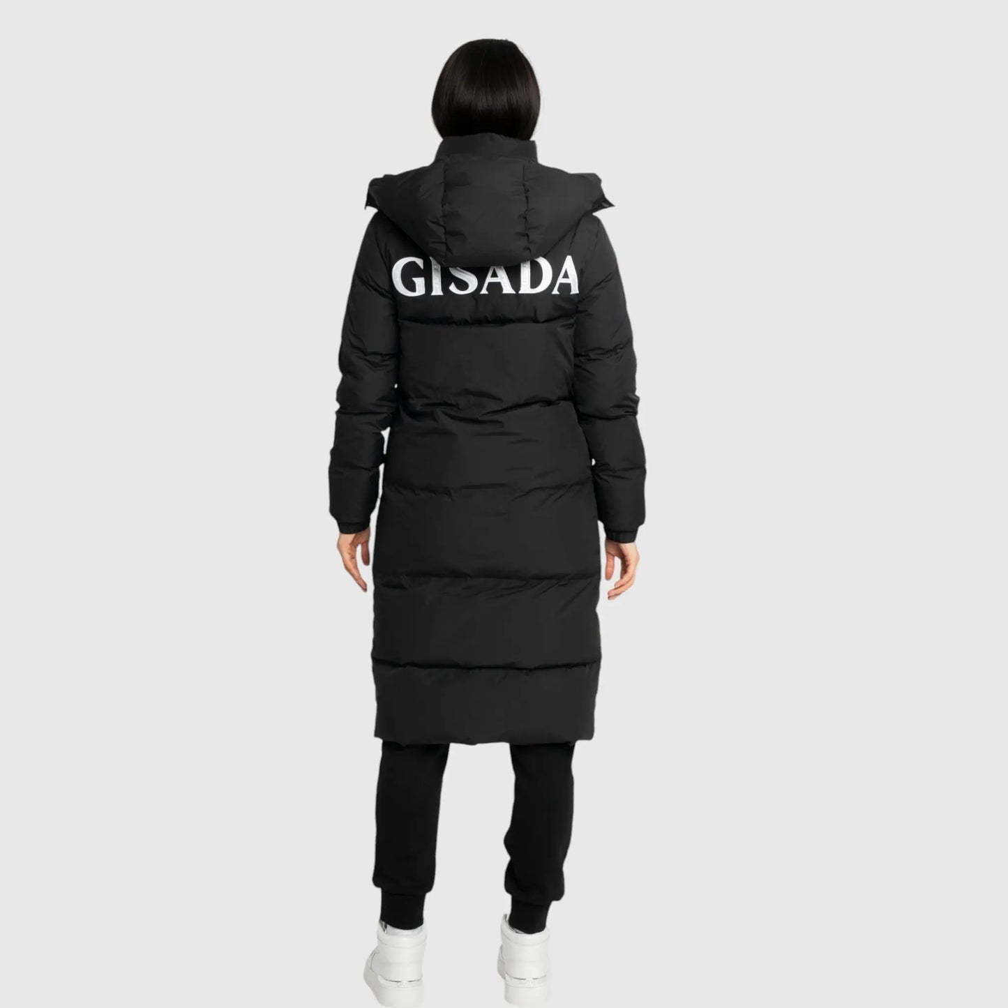 Long Puffer Down-Jacket with Detachable Hood and Logo Patch on Back Gisada Jacket