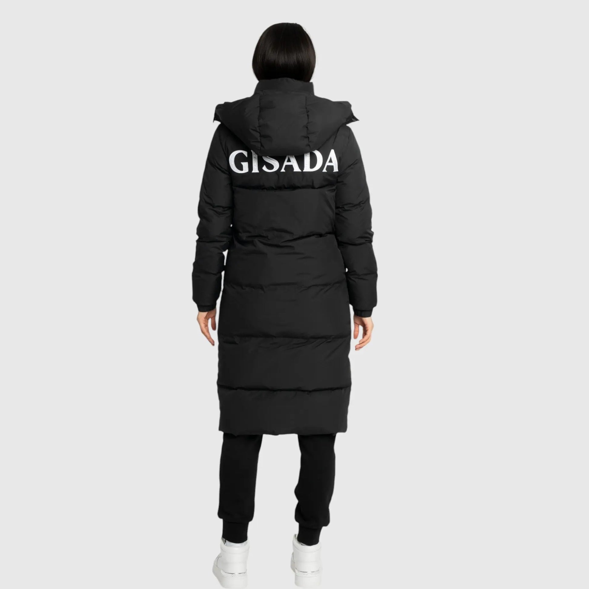 Long Puffer Down-Jacket with Detachable Hood and Logo Patch on Back Gisada Jacket