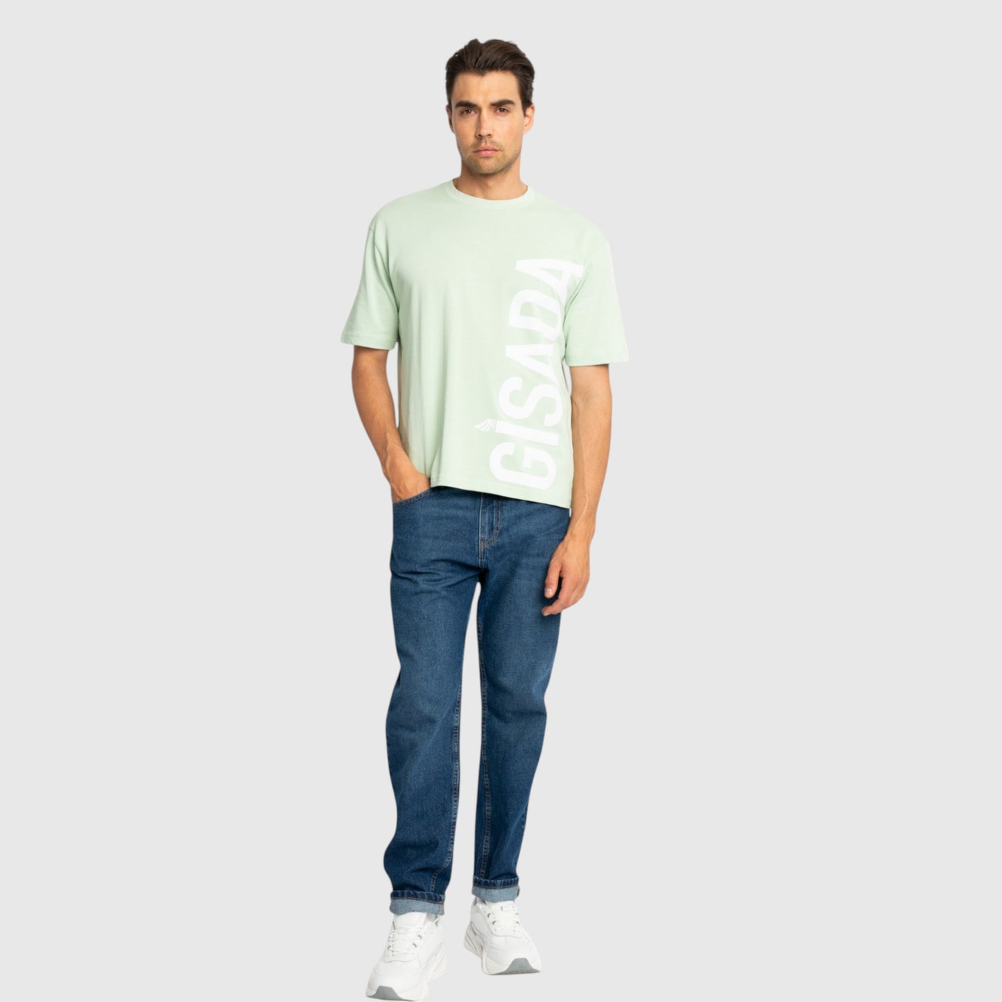 Übergroßes T-Shirt aus schwerer Baumwolle mit großem Logo-Flockdruck an der Seite