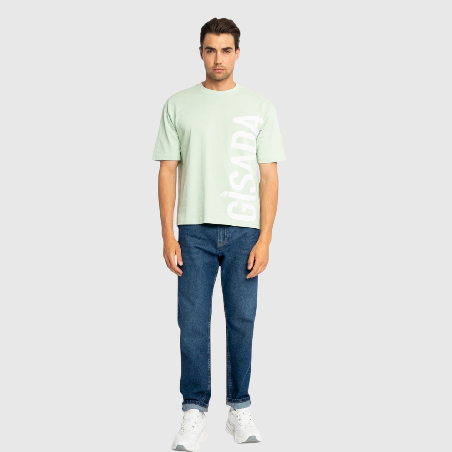 Übergroßes T-Shirt aus schwerer Baumwolle mit großem Logo-Flockdruck an der Seite
