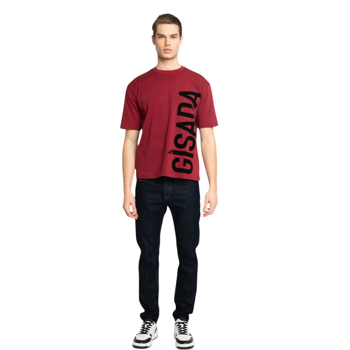 Oversized T-Shirt in Heavy Cotton with Large Side Logo Flock Print