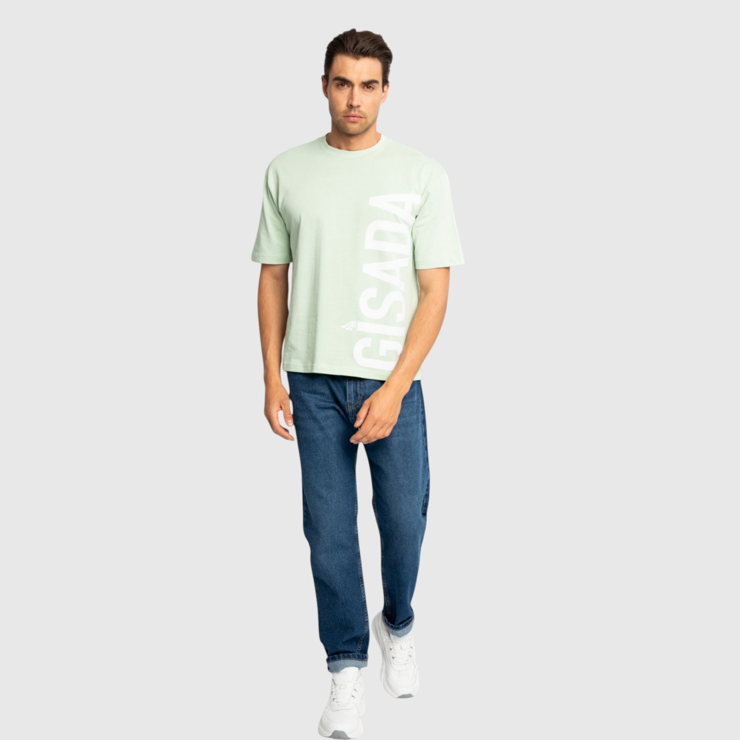 Übergroßes T-Shirt aus schwerer Baumwolle mit großem Logo-Flockdruck an der Seite