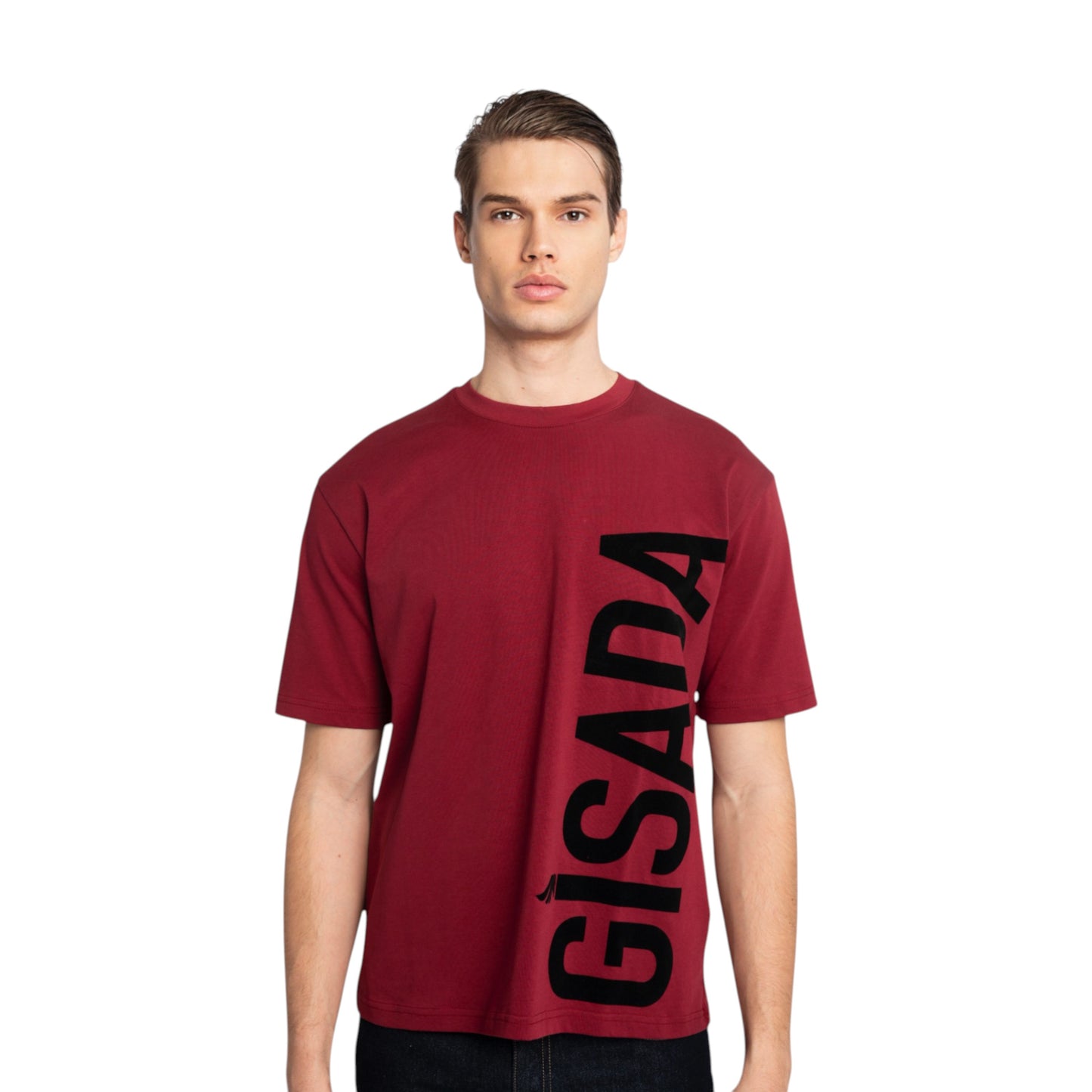 Oversized T-Shirt in Heavy Cotton with Large Side Logo Flock Print