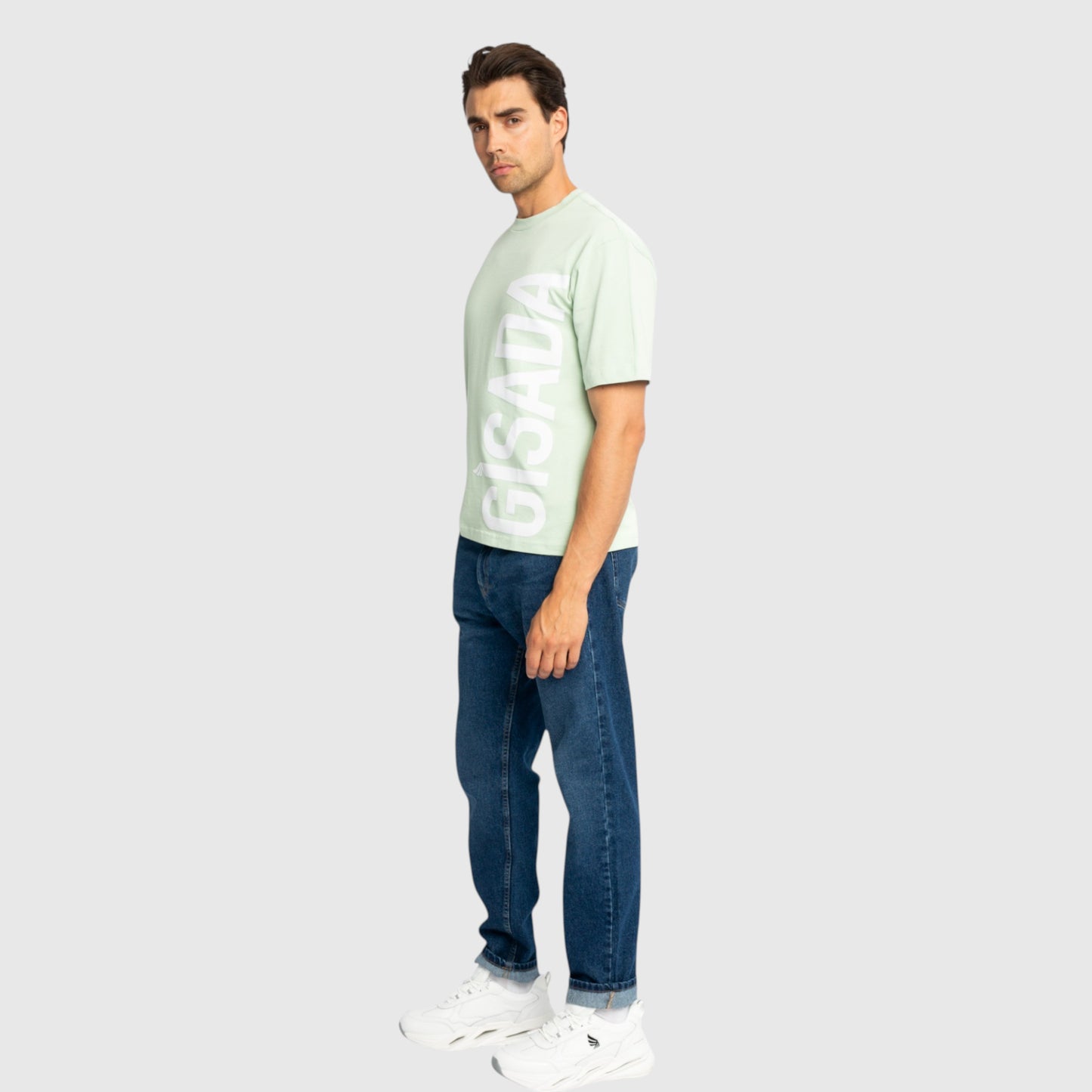 Übergroßes T-Shirt aus schwerer Baumwolle mit großem Logo-Flockdruck an der Seite