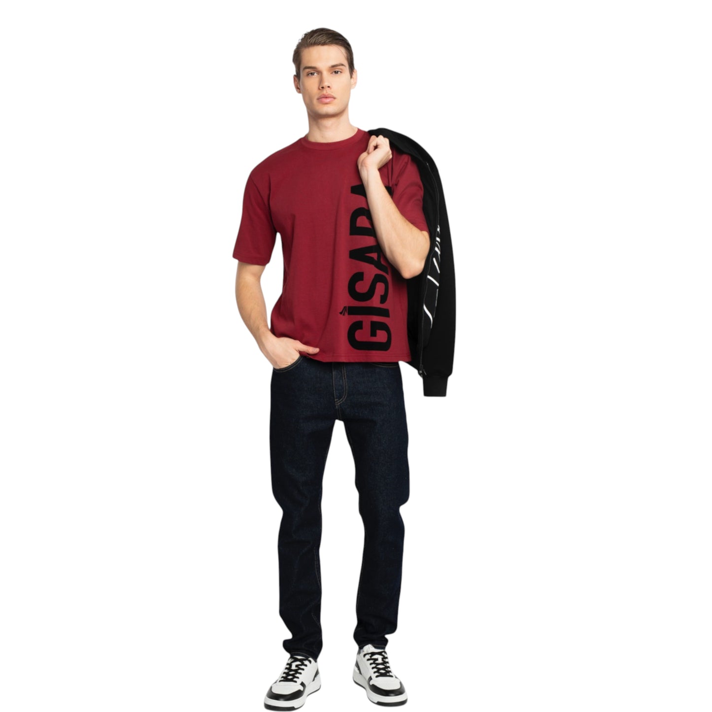 Oversized T-Shirt in Heavy Cotton with Large Side Logo Flock Print