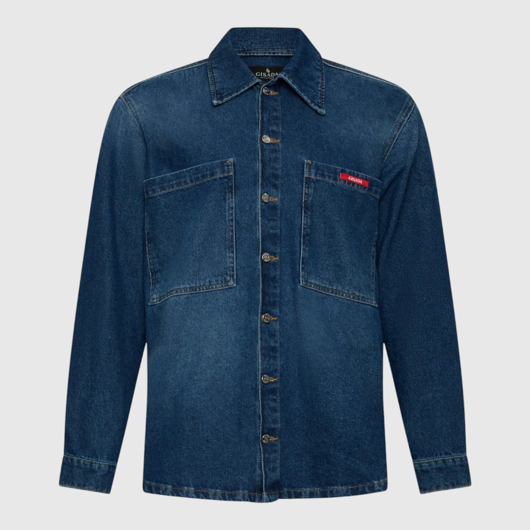 Oversized Denim Shirt with Gisada Logo and Mini Label Patch - Gisada.com