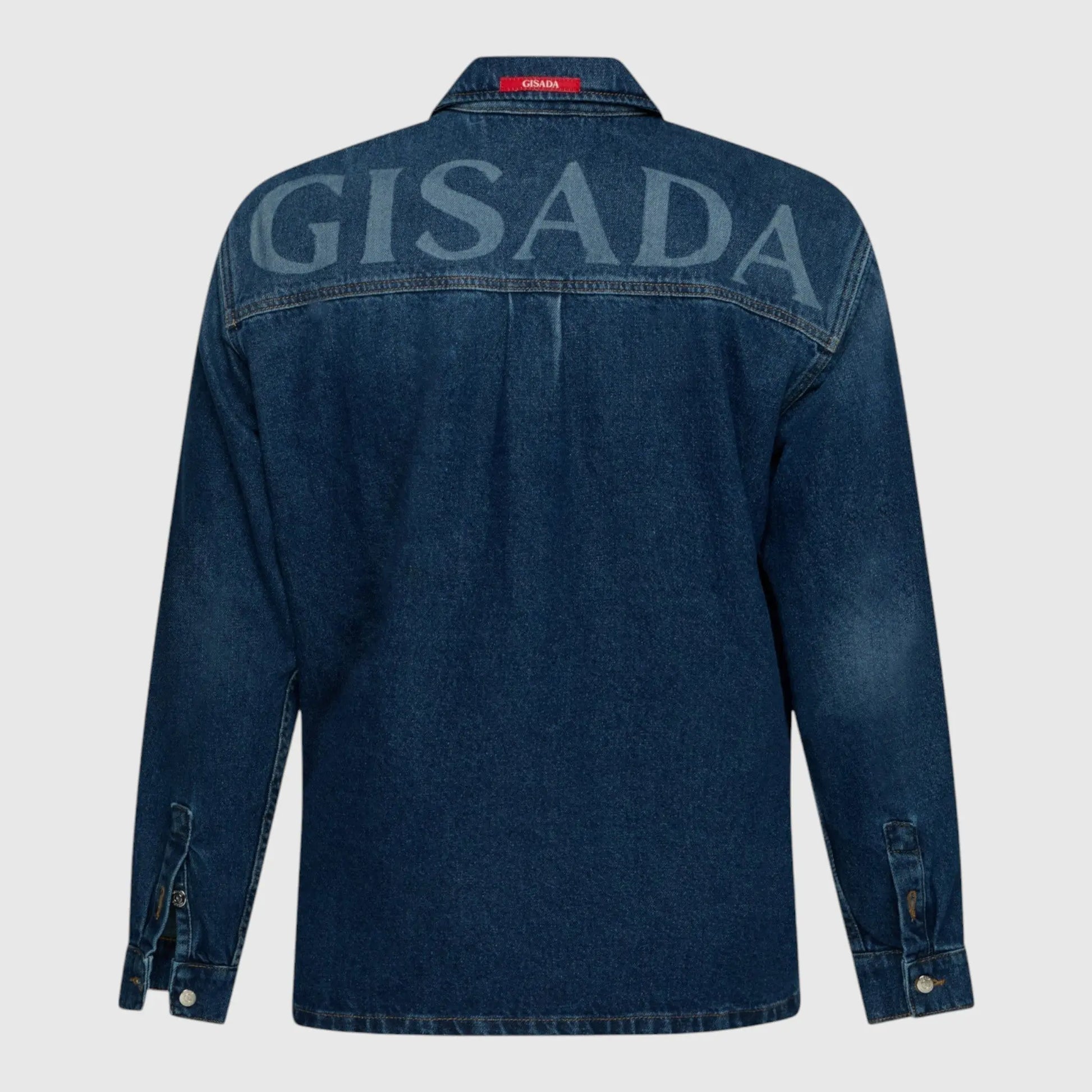 Oversized Denim Shirt with Gisada Logo and Mini Label Patch - Gisada.com