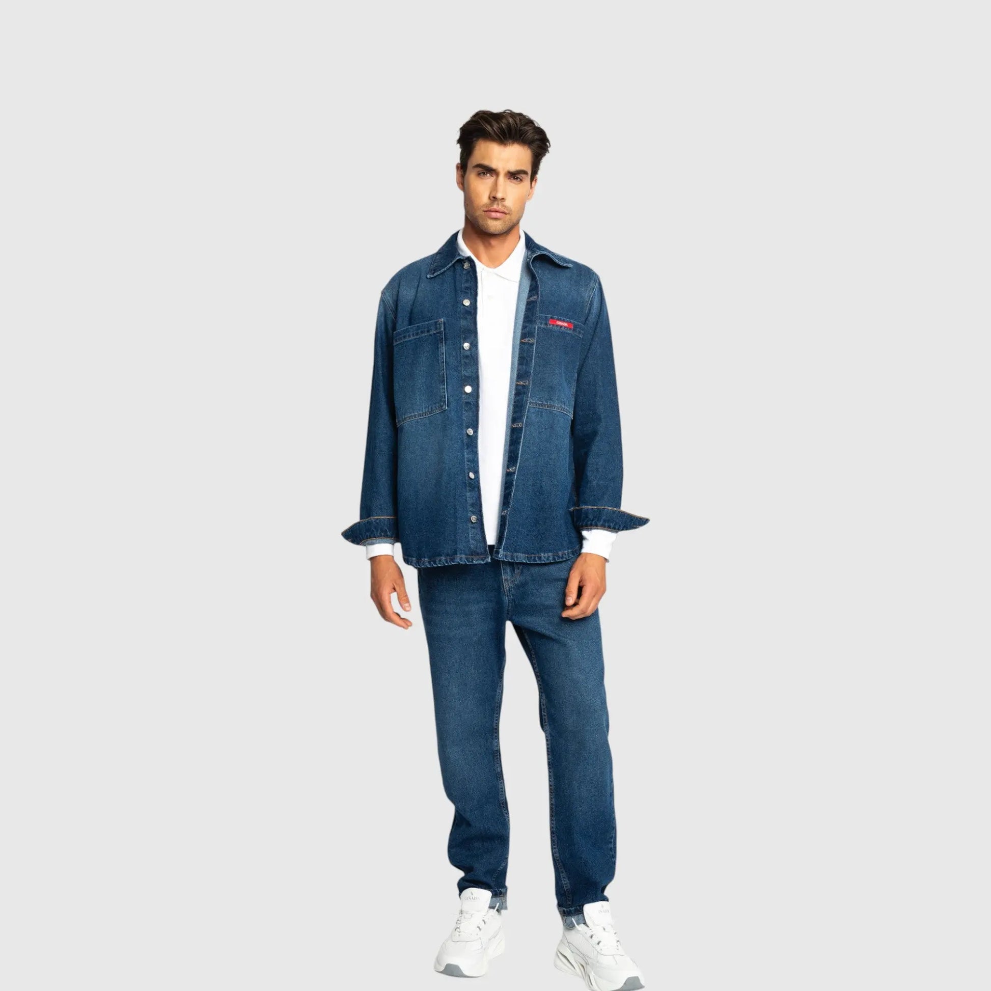 Oversized Denim Shirt with Gisada Logo and Mini Label Patch - Gisada.com