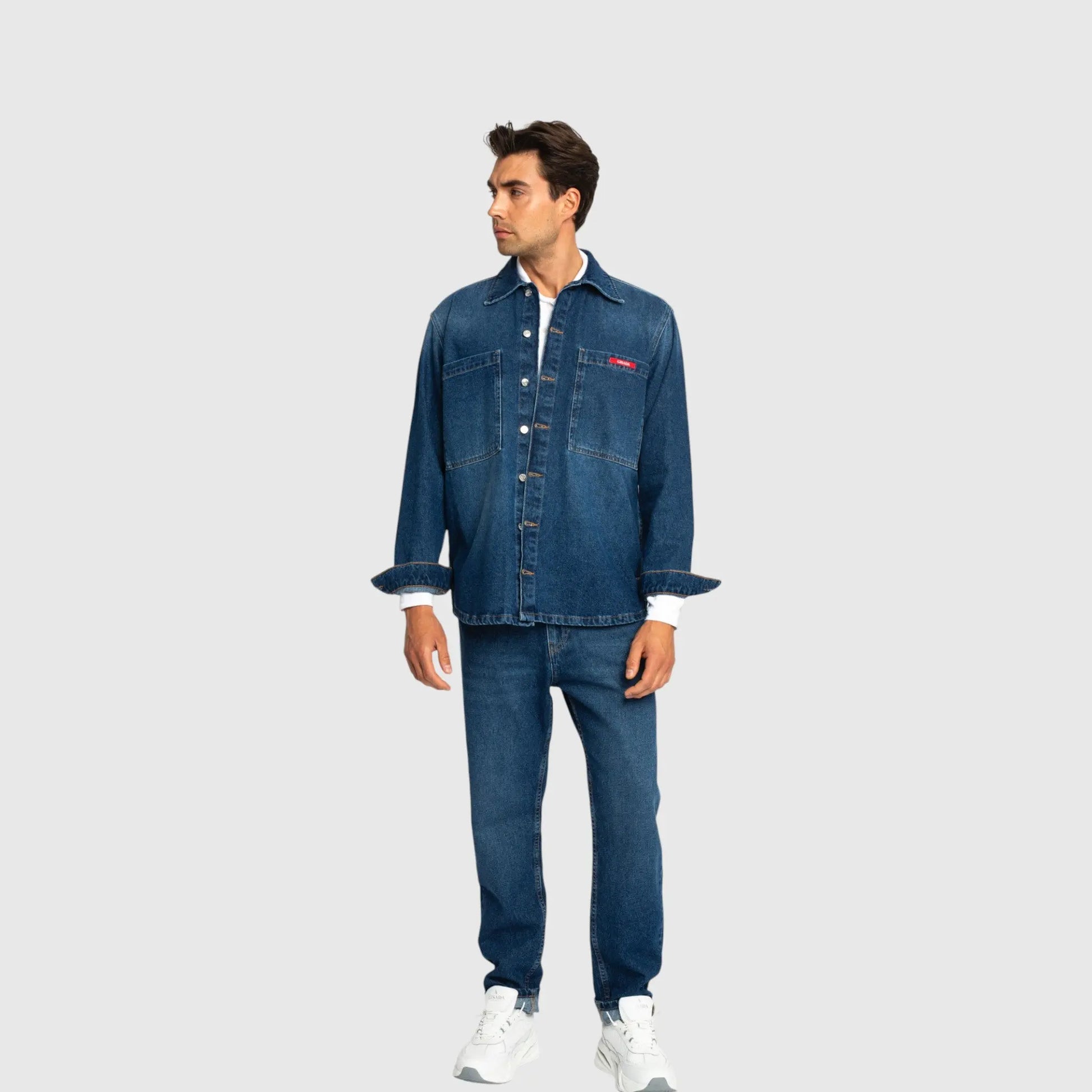 Oversized Denim Shirt with Gisada Logo and Mini Label Patch - Gisada.com