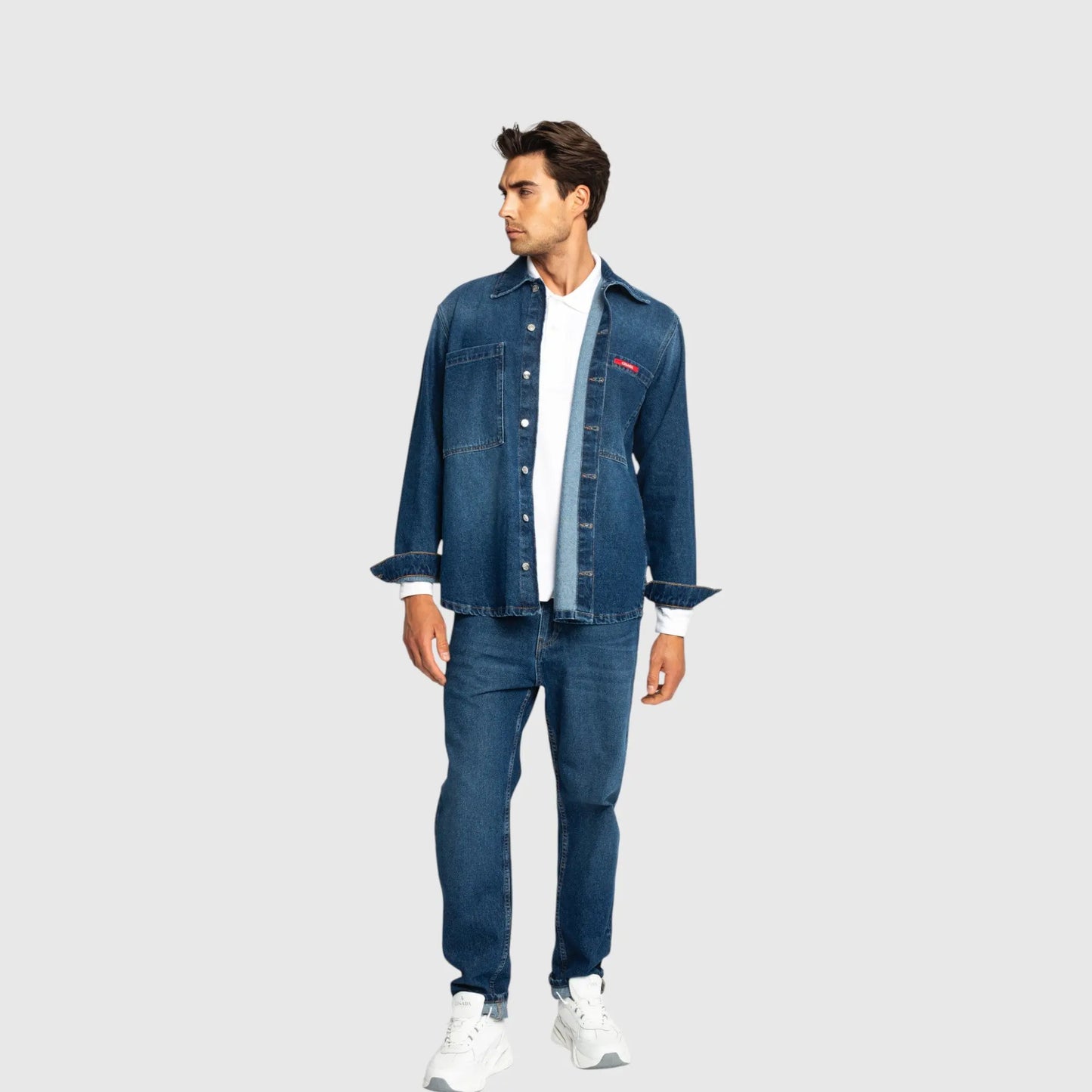 Oversized Denim Shirt with Gisada Logo and Mini Label Patch - Gisada.com