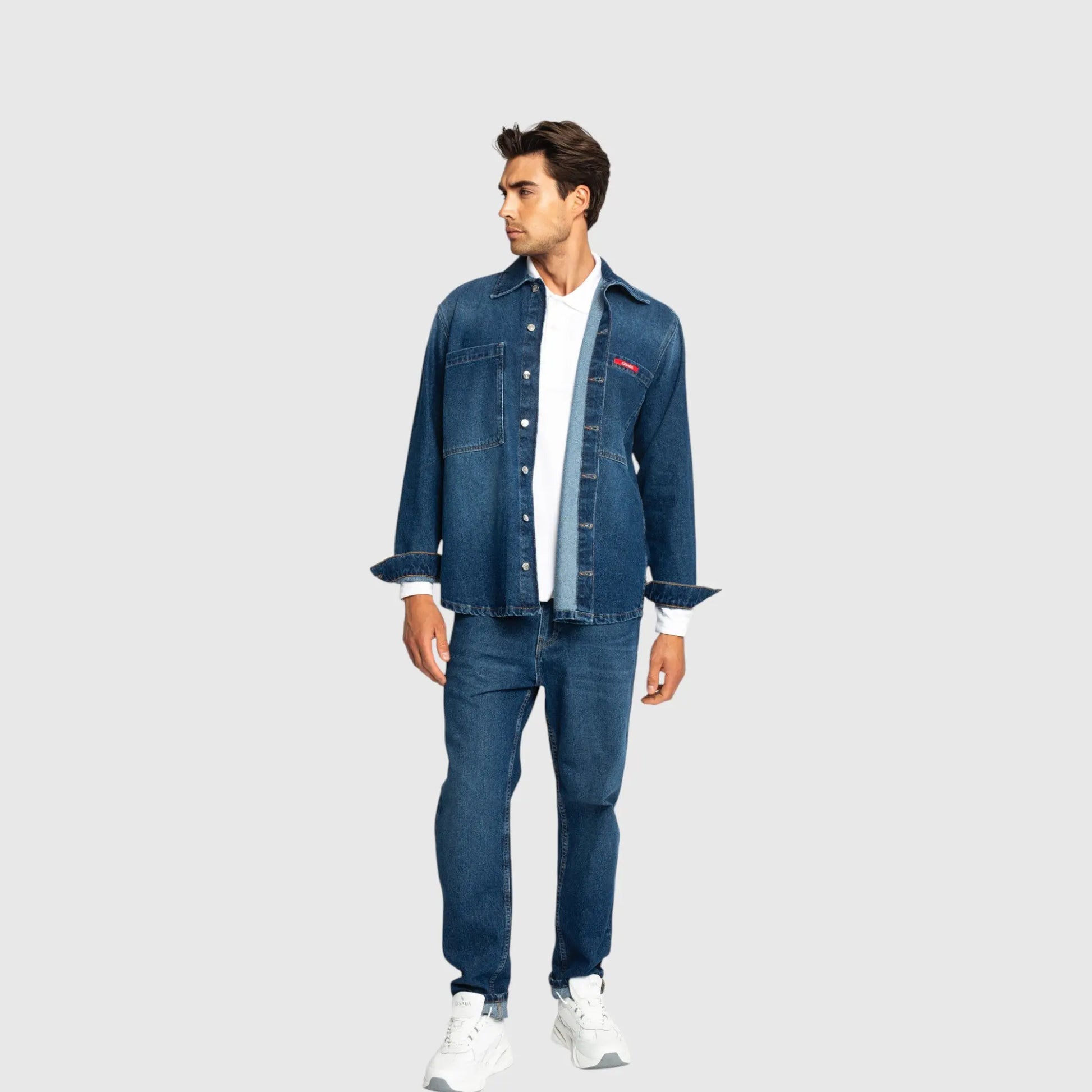 Oversized Denim Shirt with Gisada Logo and Mini Label Patch - Gisada.com