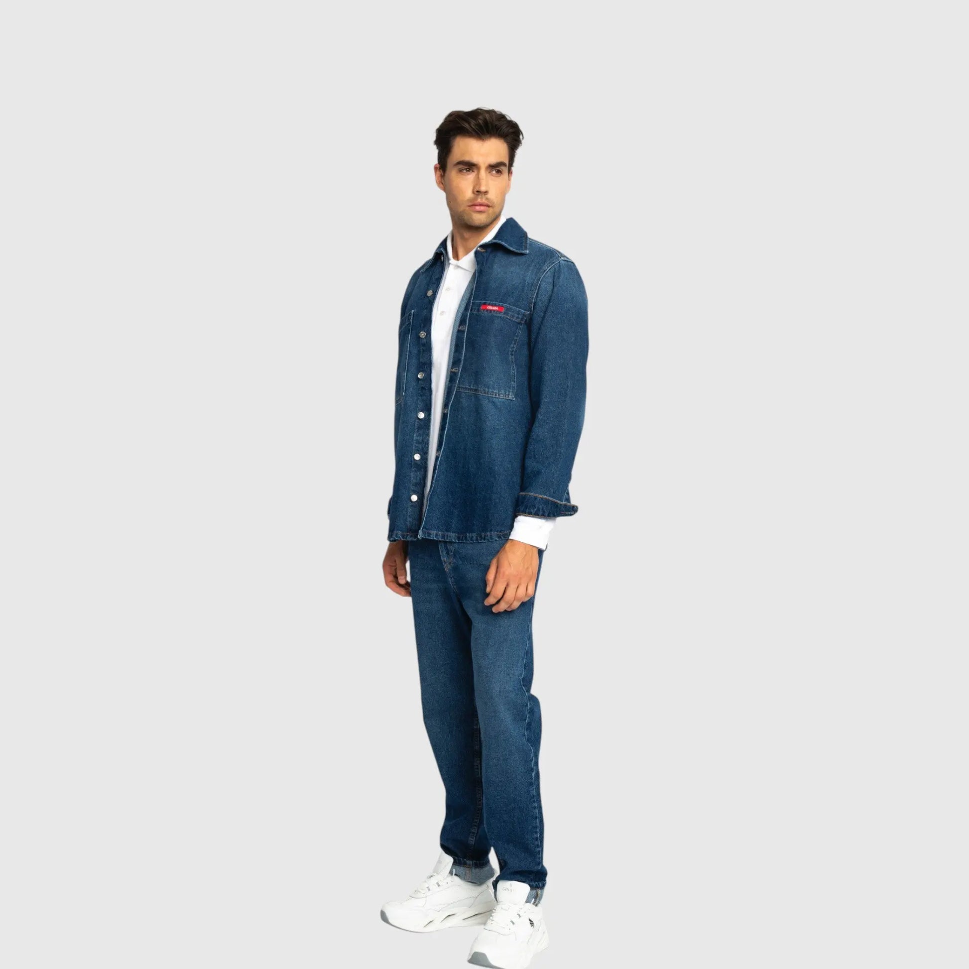 Oversized Denim Shirt with Gisada Logo and Mini Label Patch - Gisada.com